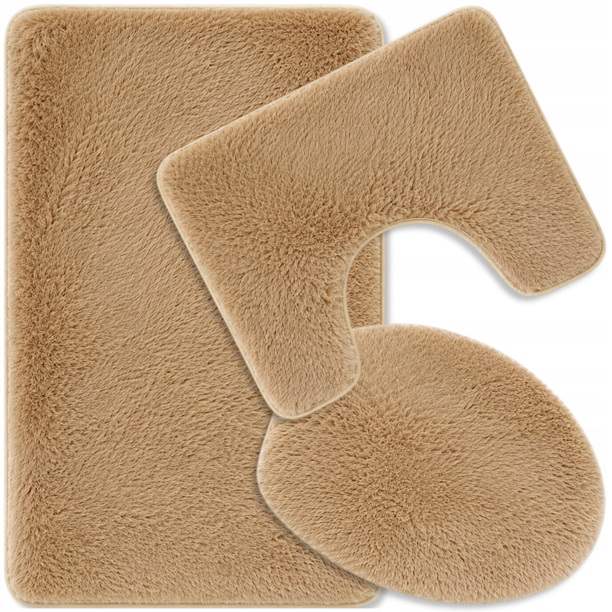 BATHROOM RUGS NON-SLIP SET 3 PIECE BEIGE QUICK-DRYING