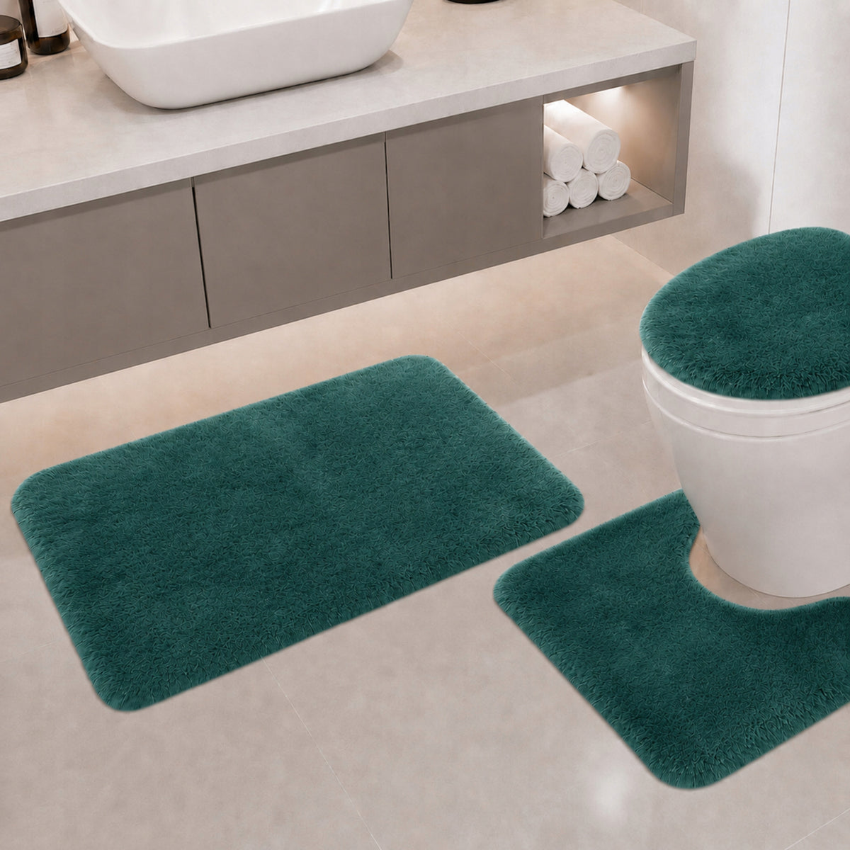 BATHROOM RUGS NON-SLIP SET 3 PIECE GREEN MODERN Manufacturer code DYWANIKI ŁAZIENKOWE 50X80 KOMPLET ZIELONY