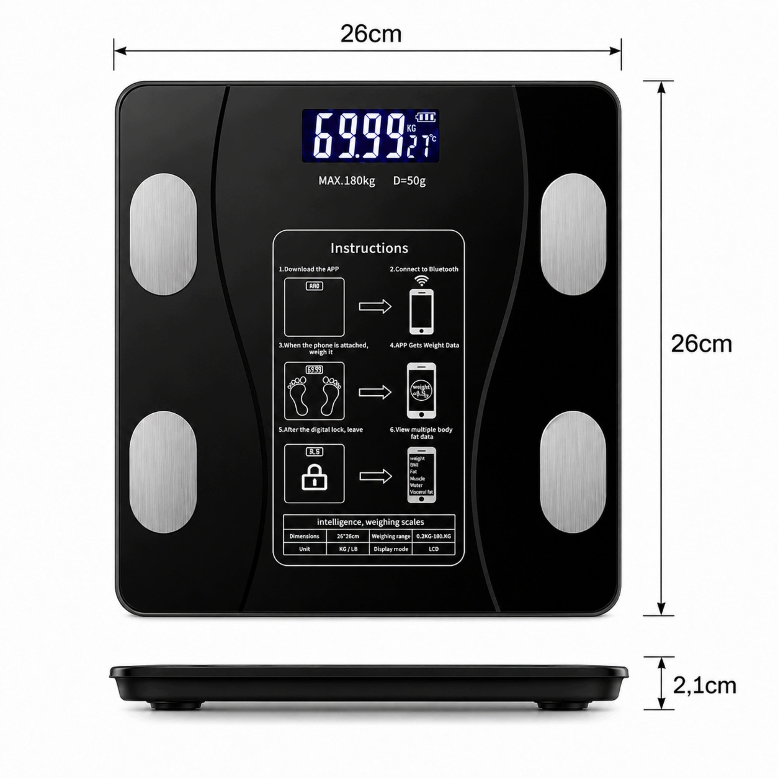 BATHROOM SCALE ANALYTICAL BMI SMART ELECTRONIC APPLICATION in Polish AAA Manufacturer code Waga Analityczna Smart Analiza Składu Ciała