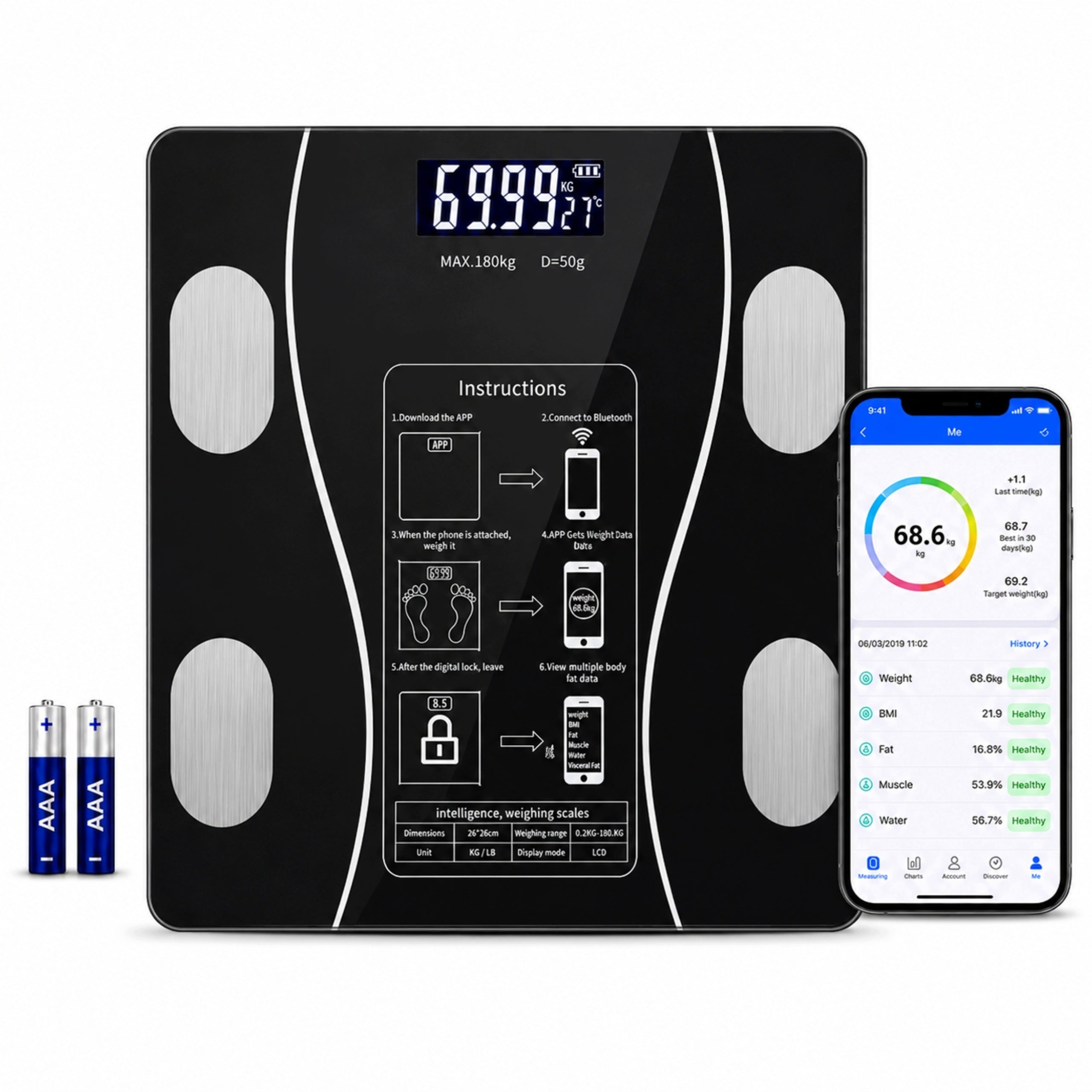 BATHROOM SCALE ANALYTICAL BMI SMART ELECTRONIC APPLICATION in Polish AAA