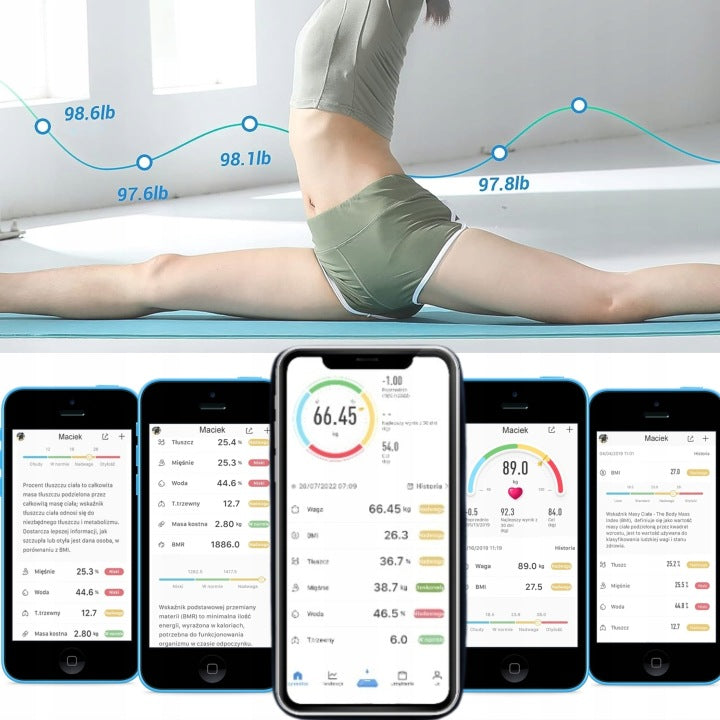 BATHROOM SCALE ANALYTICAL ELECTRONIC SMART+ APPLICATION in Polish BMI Manufacturer code czarny