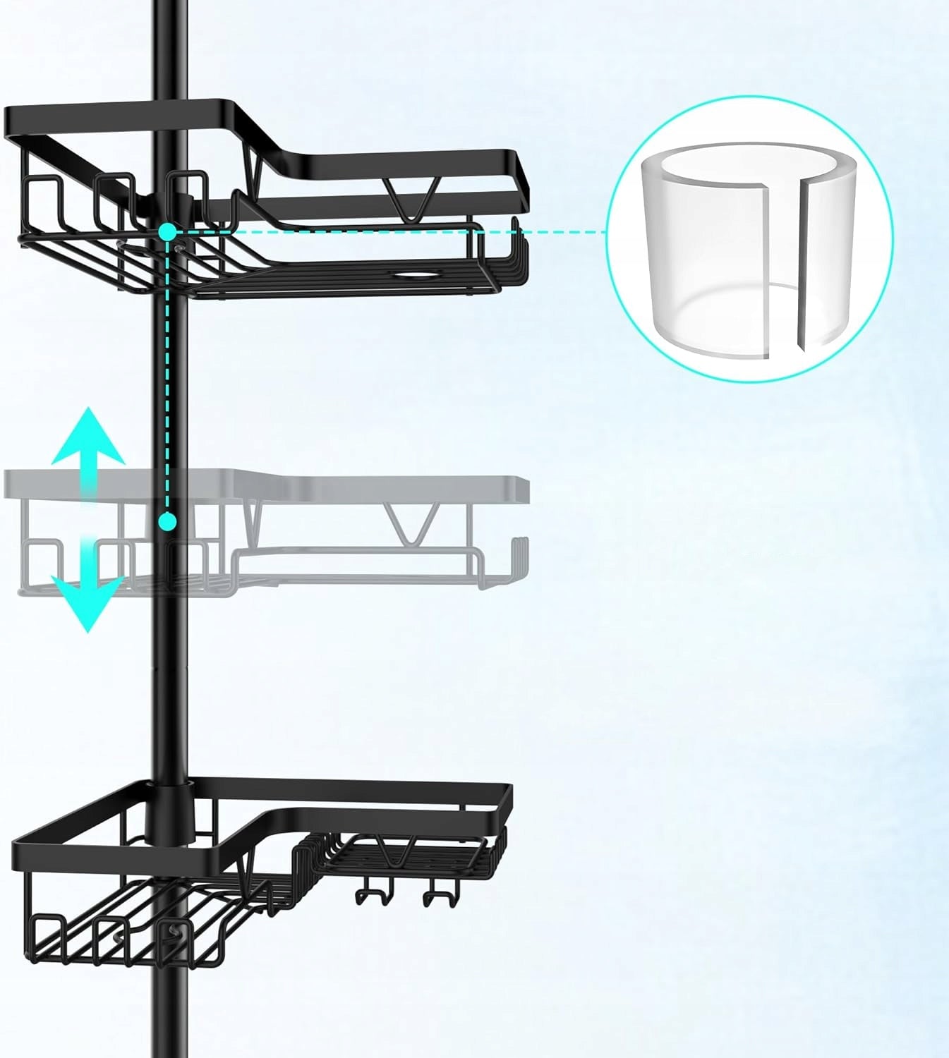BATHROOM SHELF 4 LEVELS TELESCOPIC CORNER ADJUSTABLE ORGANIZER METAL Packaging status original