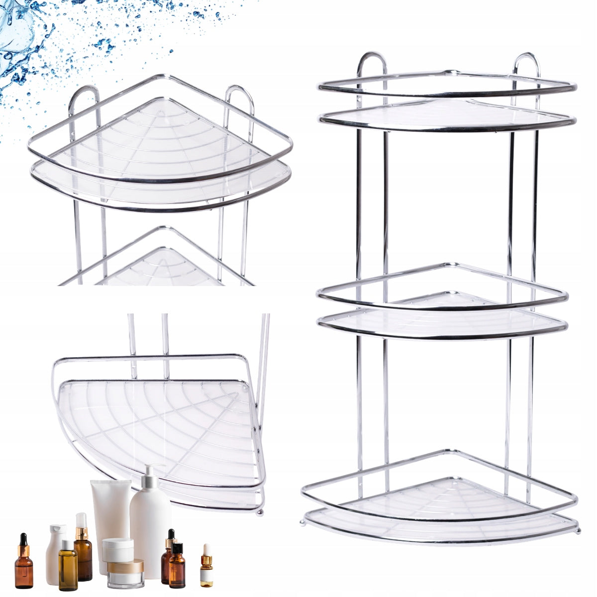 BATHROOM SHELF CORNER 3-TIER BOOKCASE RACK STAINLESS STEEL 58 cm