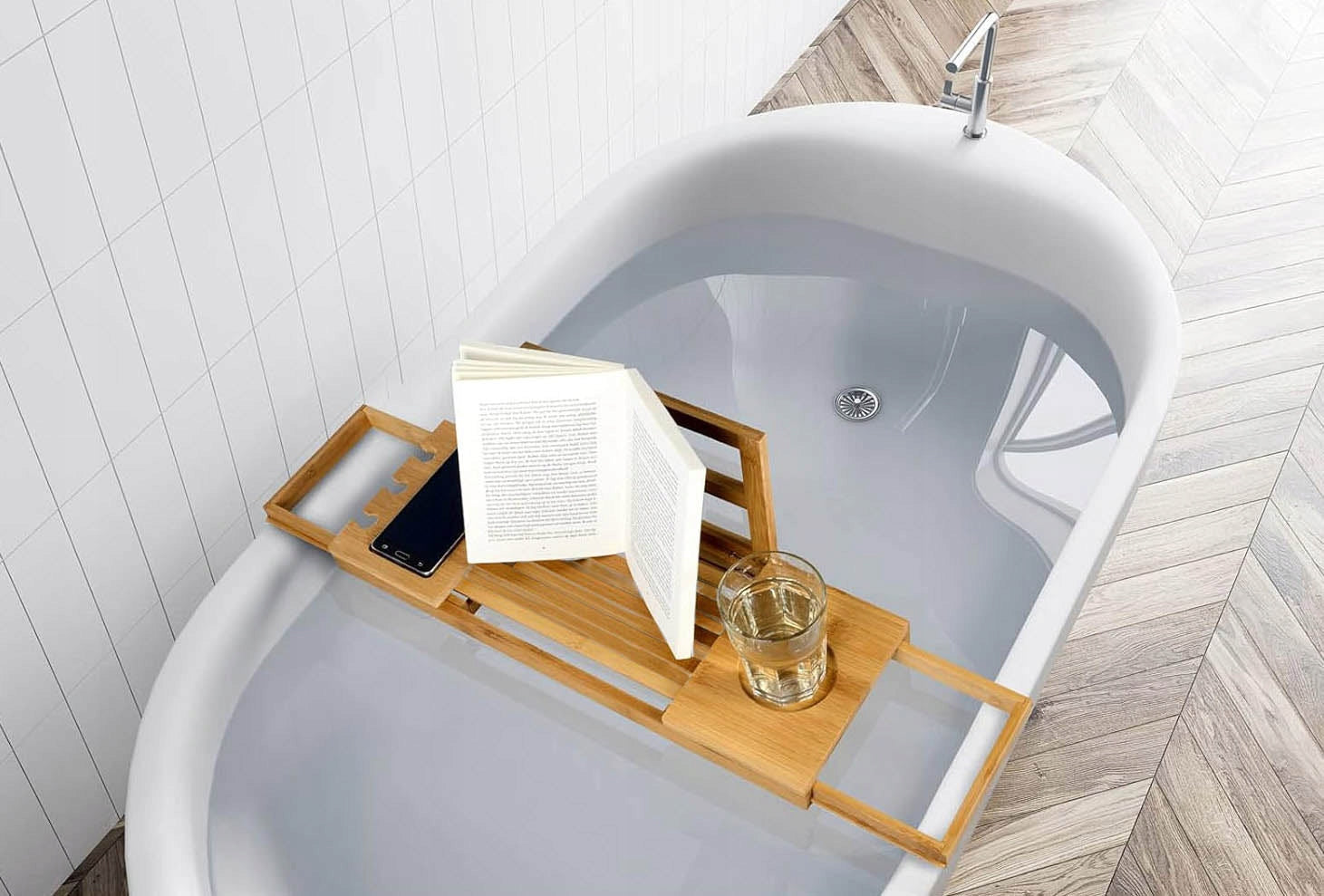 BATHROOM SHELF FOR BATH BOOK TABLET CANDLE PHONE BAMBOO WOODEN Packaging status original