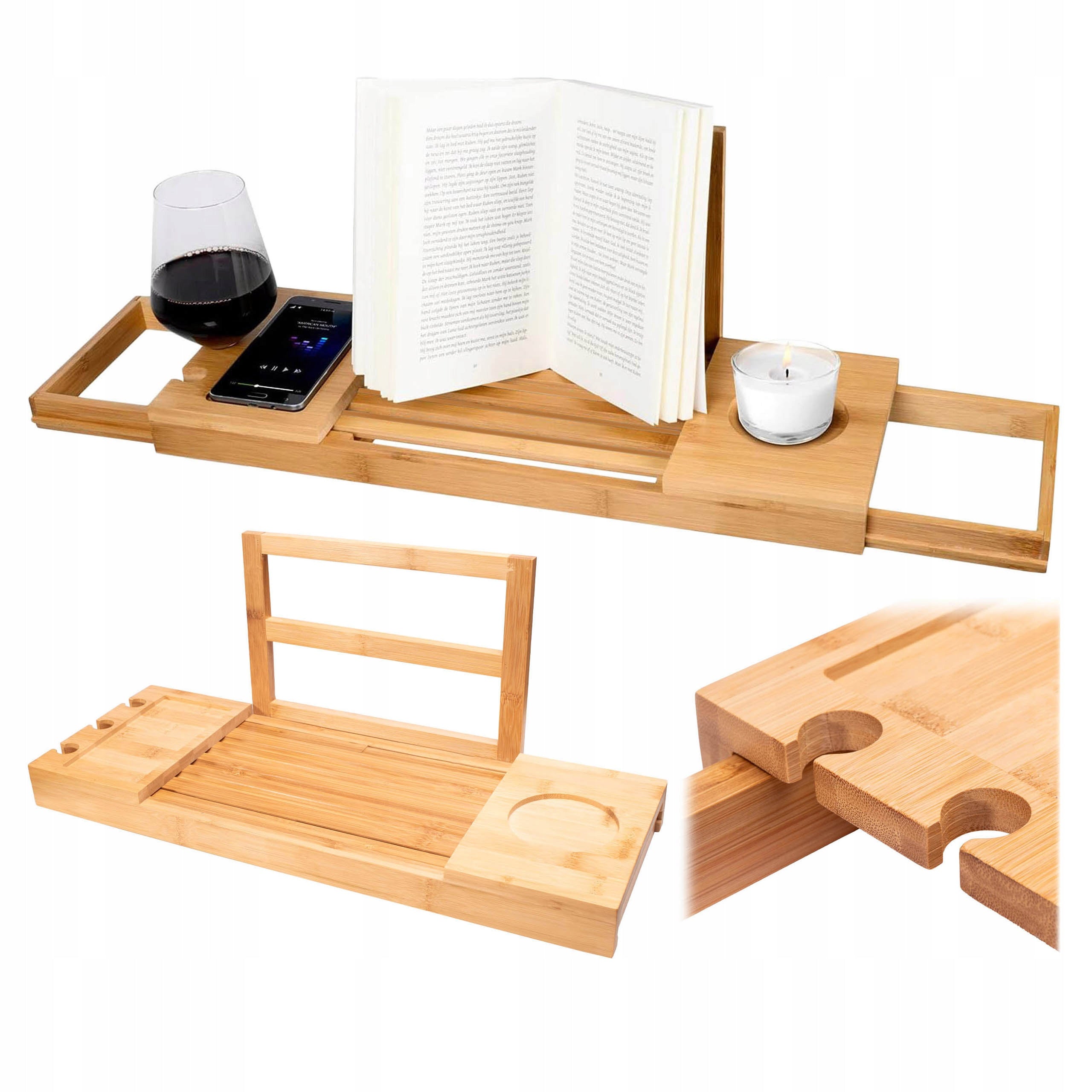 BATHROOM SHELF FOR BATH BOOK TABLET CANDLE PHONE BAMBOO WOODEN