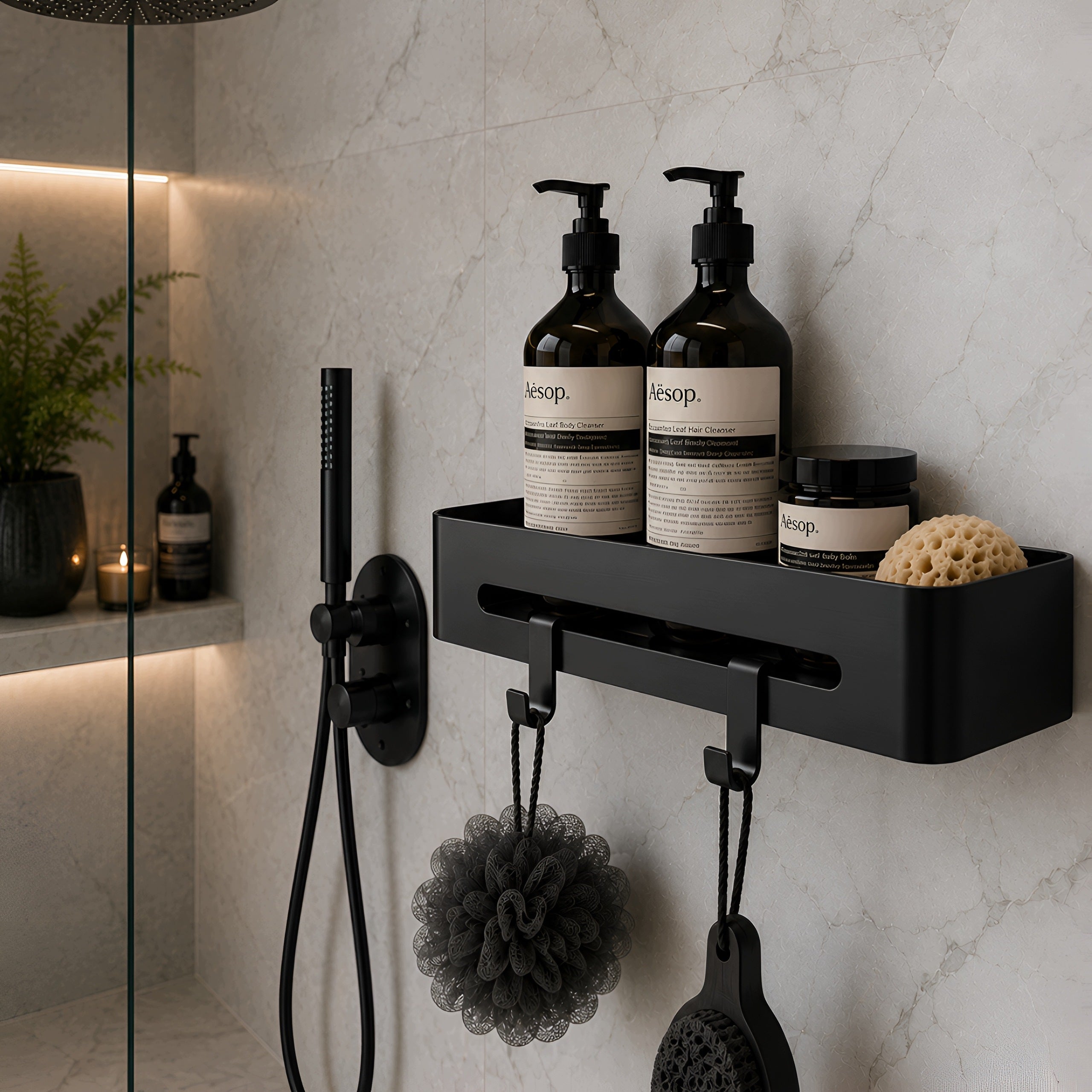 BATHROOM SHELF HANGING FOR SHOWER METAL WALL DELVANT BLARC BLACK Manufacturer code DEL-3743