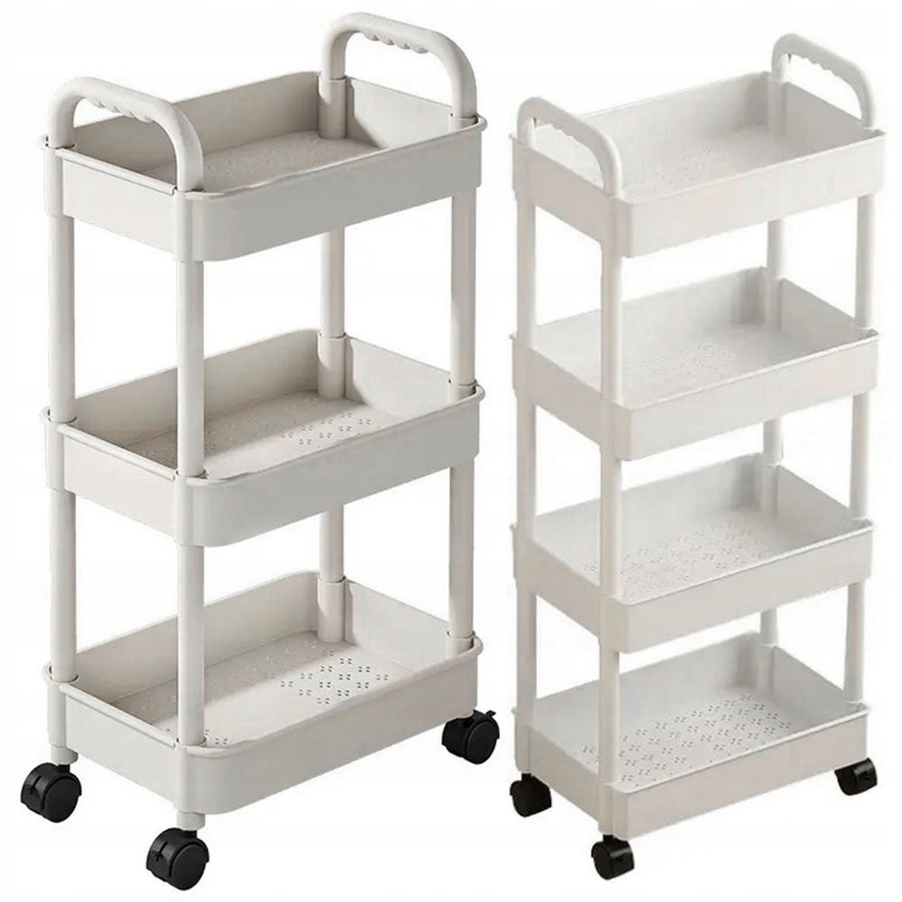 BATHROOM SHELF KITCHEN CABINET MOBILE RACK ON WHEELS 4 LEVEL