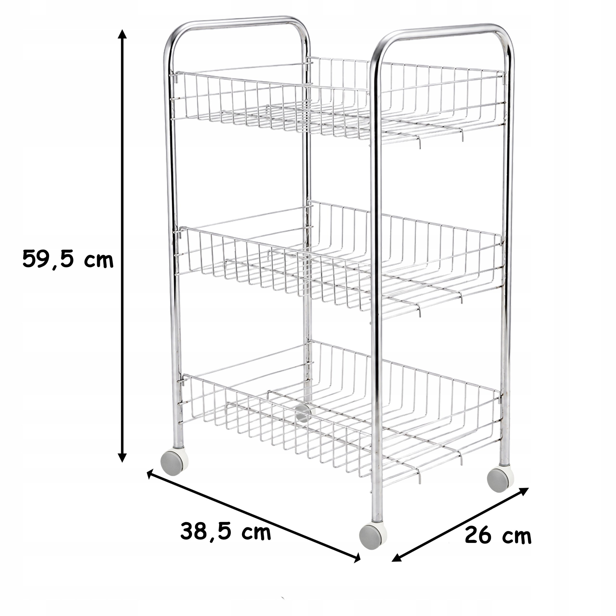 BATHROOM SHELF ON WHEELS SILVER METAL 3 SHELVES MOBILE CABINET BOOKCASE Manufacturer code 1638REGPRESIL