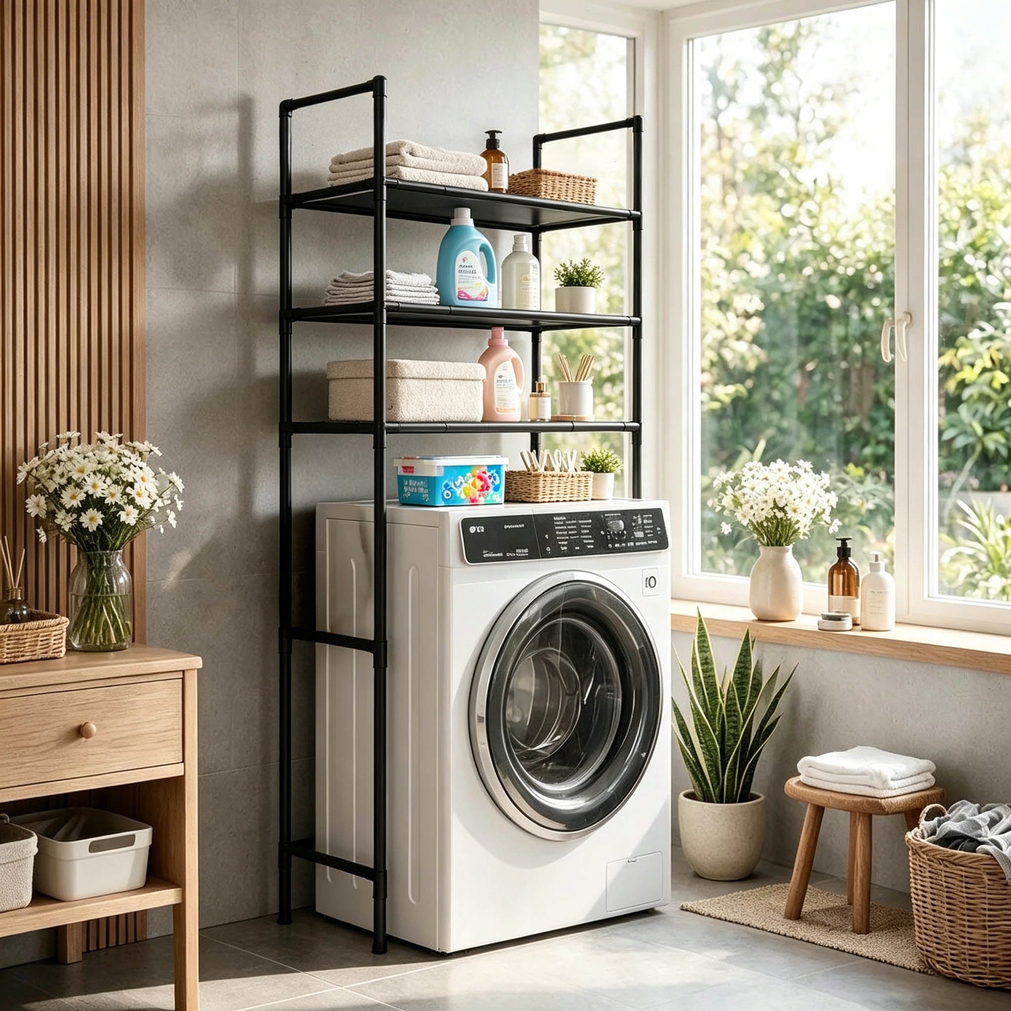 BATHROOM SHELF OVER WASHING MACHINE TOILET BOOKCASE BATHROOM ORGANIZER BLACK 160cm Brand no brand