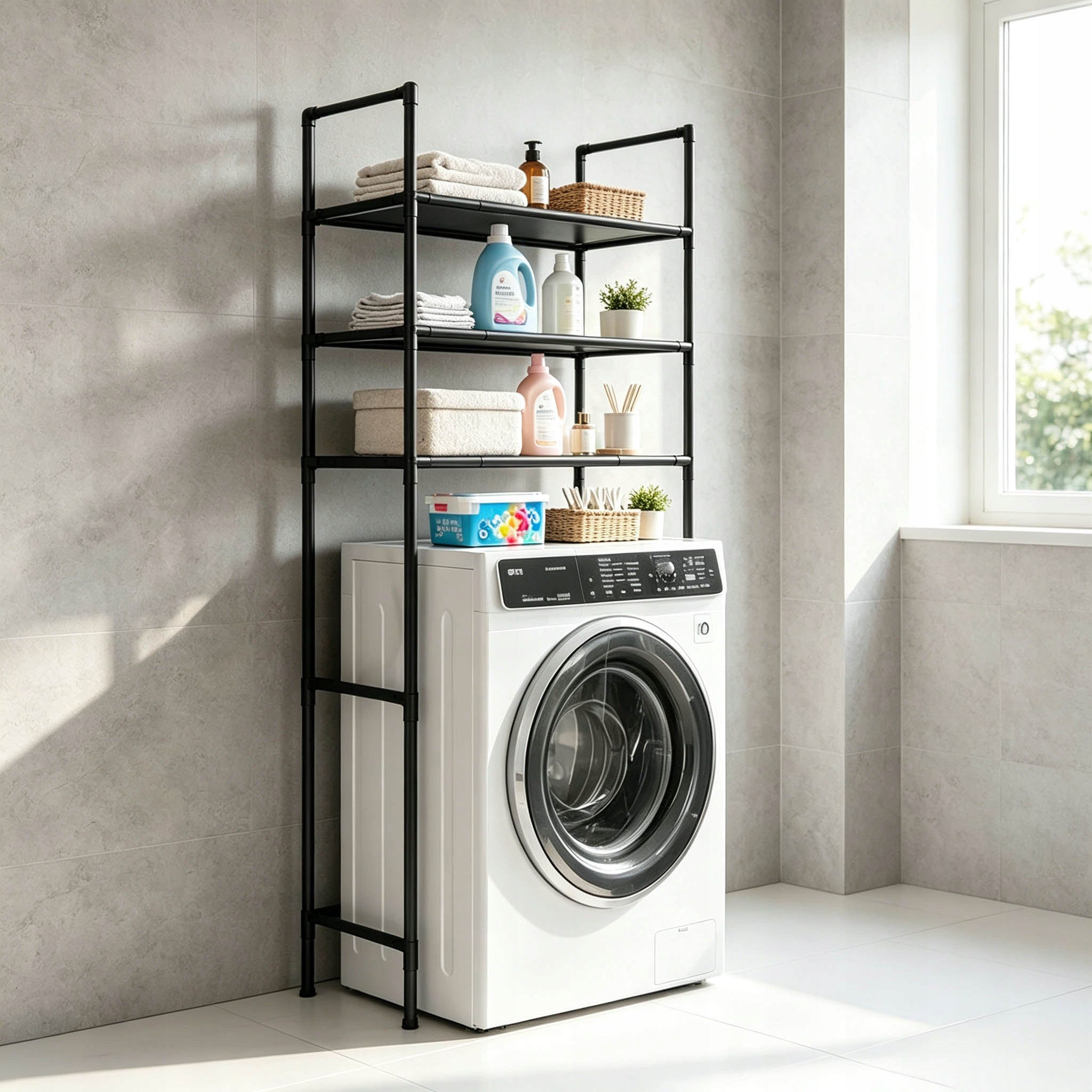 BATHROOM SHELF OVER WASHING MACHINE TOILET BOOKCASE BATHROOM ORGANIZER BLACK 160cm