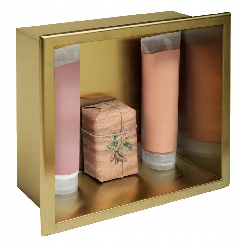 BATHROOM SHELF RECESSED Gold Brushed FLUSH MOUNT WITH FLANGE 30x30