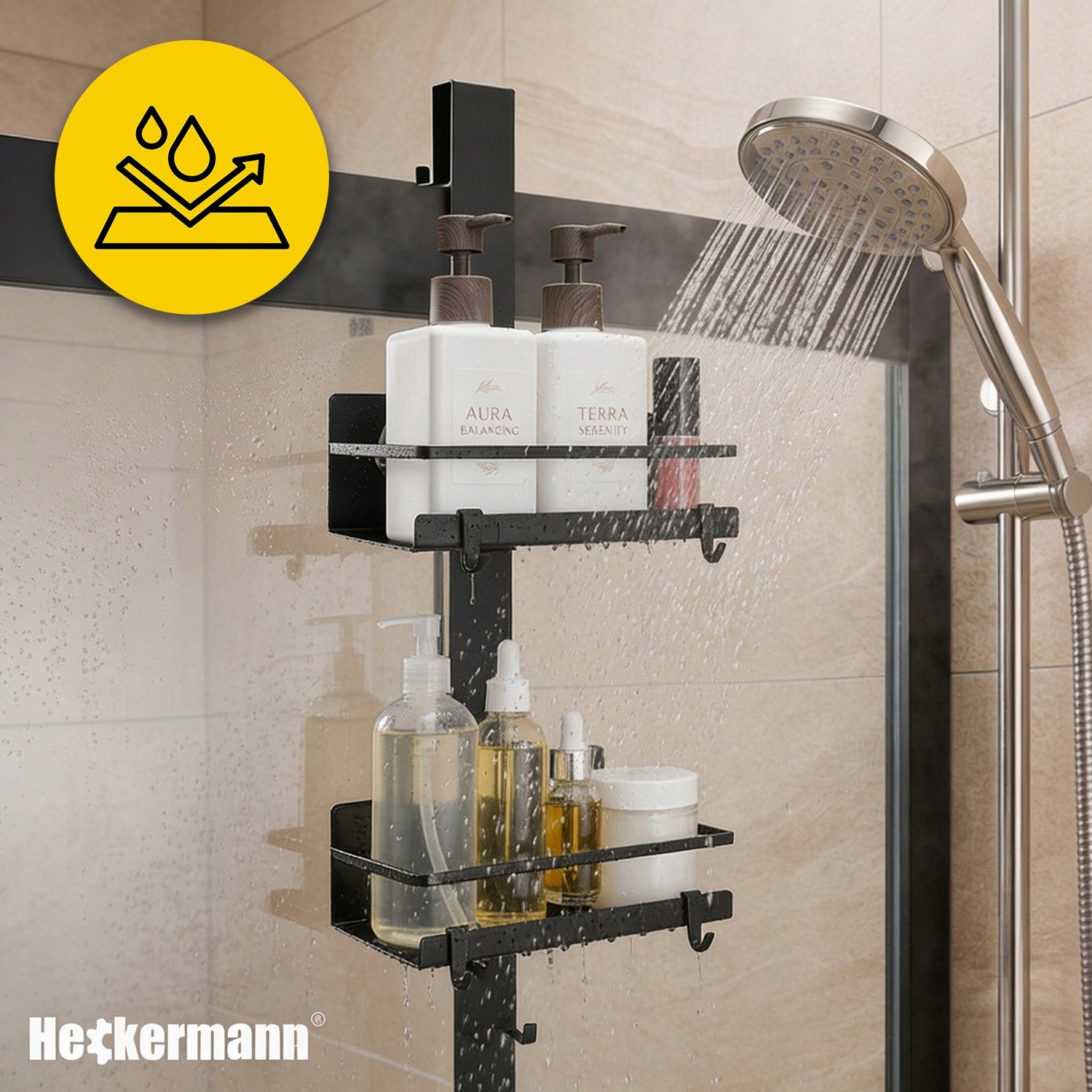 BATHROOM SHELF STAINLESS SUSPENDED BLACK SHOWER DOOR FRAMES Brand Heckermann