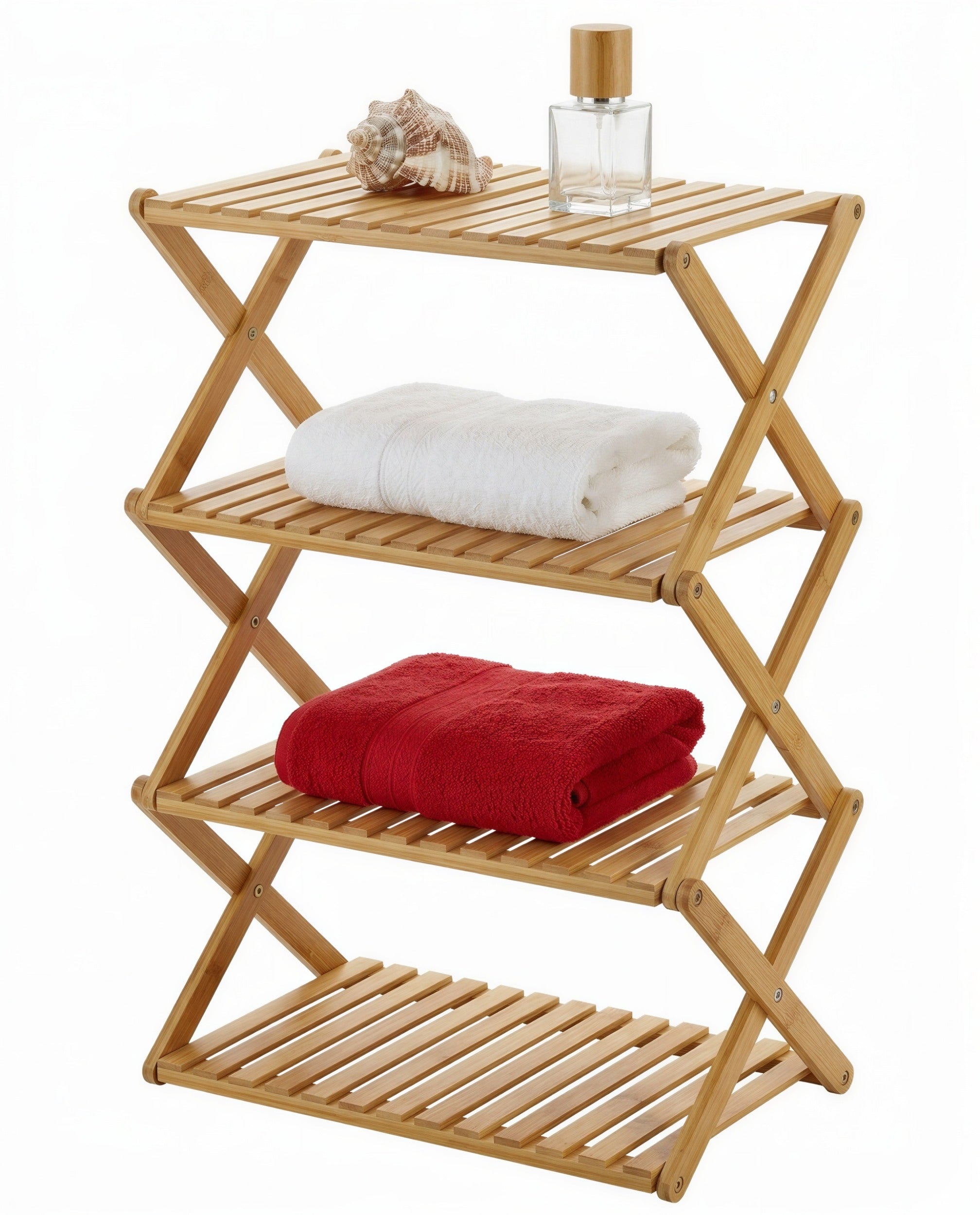 BATHROOM SHELF STANDING BAMBOO KITCHEN SHELVING UNIT FOR TOWELS FOLDING 94cm Furniture color natural oak