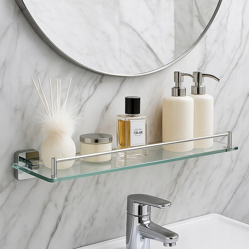 BATHROOM SHELF UNDER MIRROR GLASS HANGING WALL ORGANIZER MARGO CHROME Packaging status original
