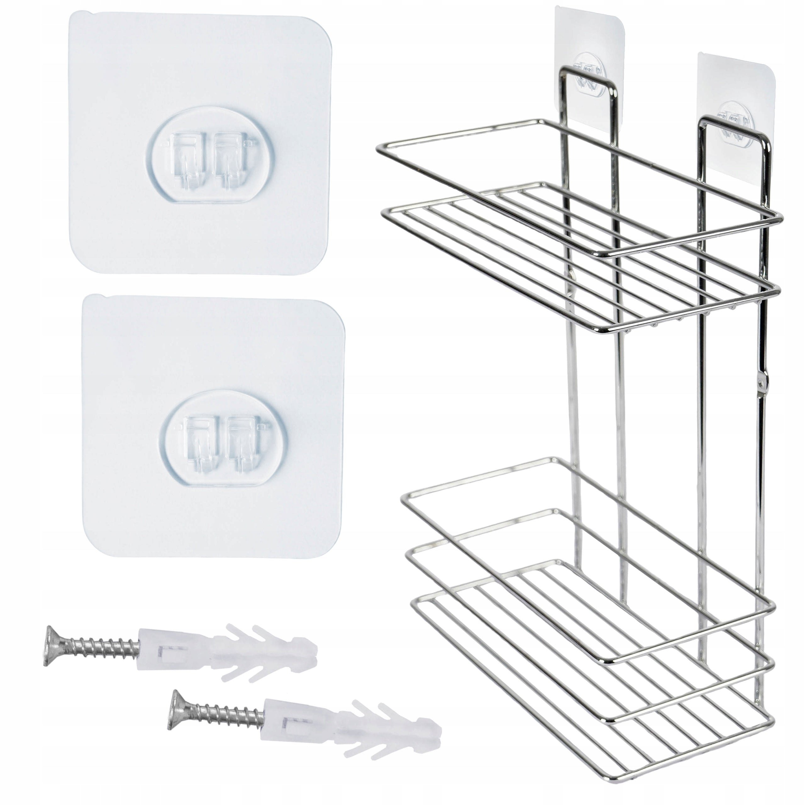 BATHROOM SHELF WIRE SILVER NON-INVASIVE METAL TWO LEVELS SOLID