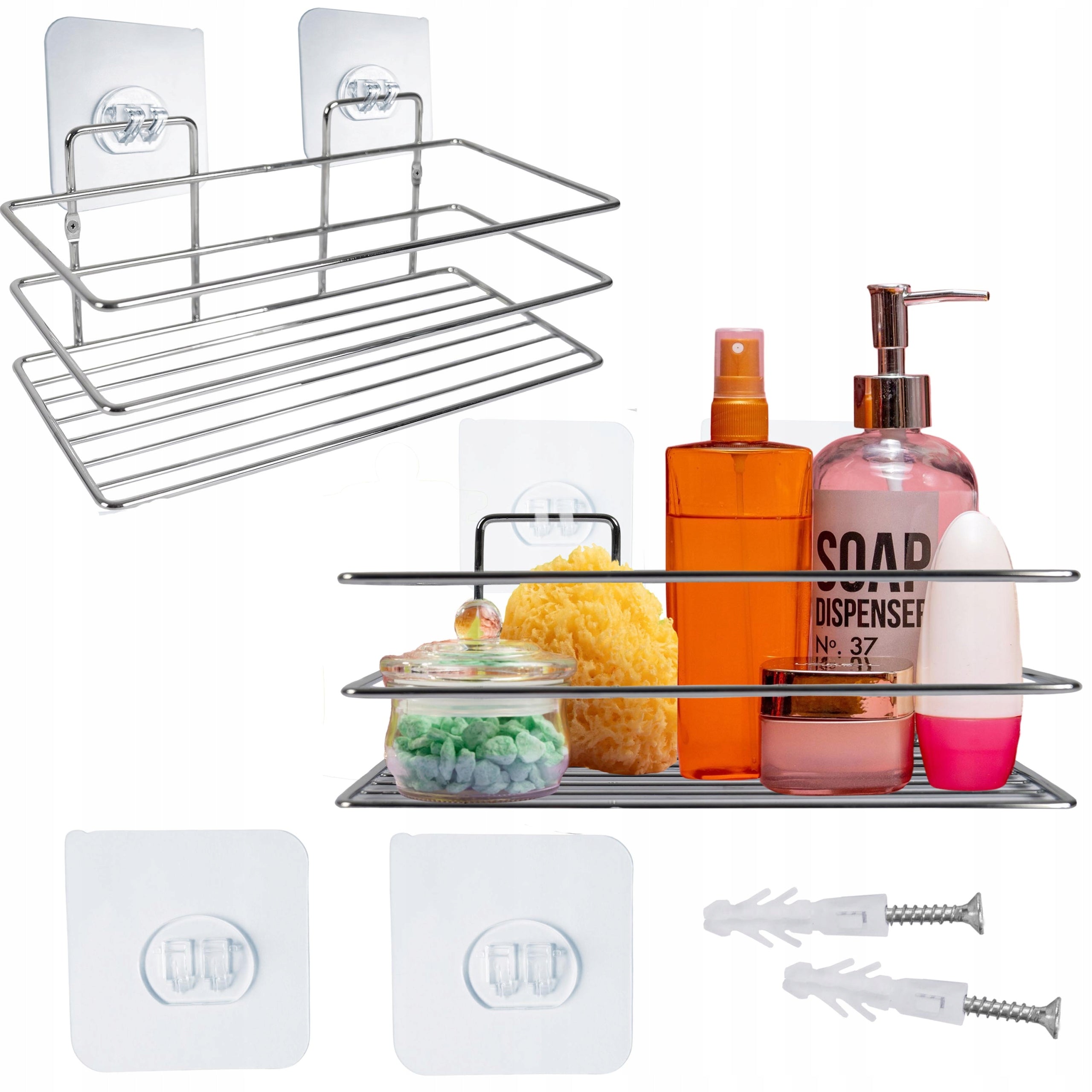 BATHROOM SHELF WIRE SILVER SELF-ADHESIVE METAL WALL SOLID