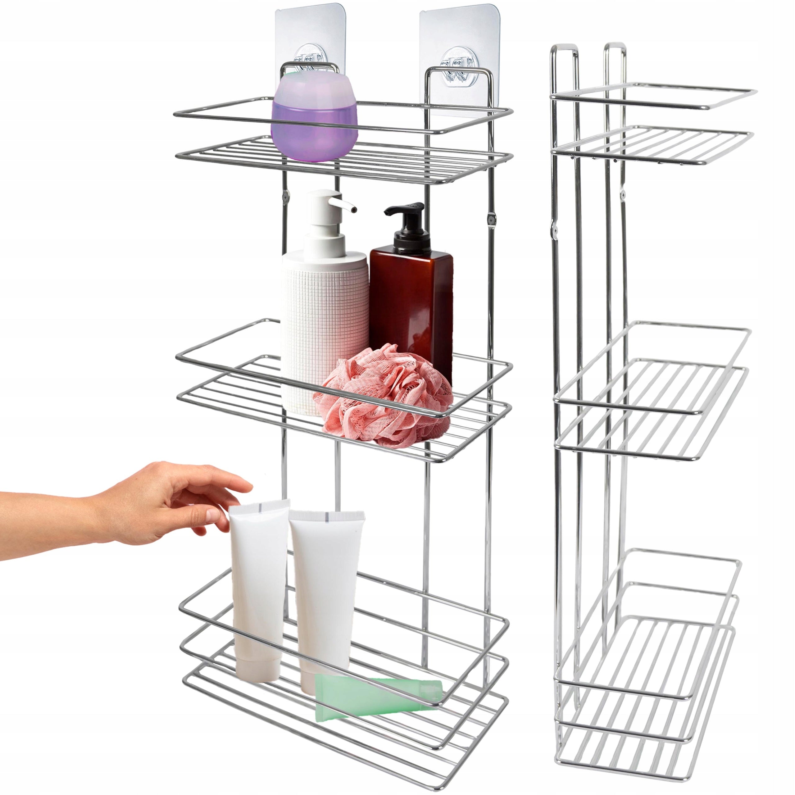 BATHROOM SHELF WIRE SILVER THREE LEVELS WITHOUT DRILLING WALL-MOUNTED