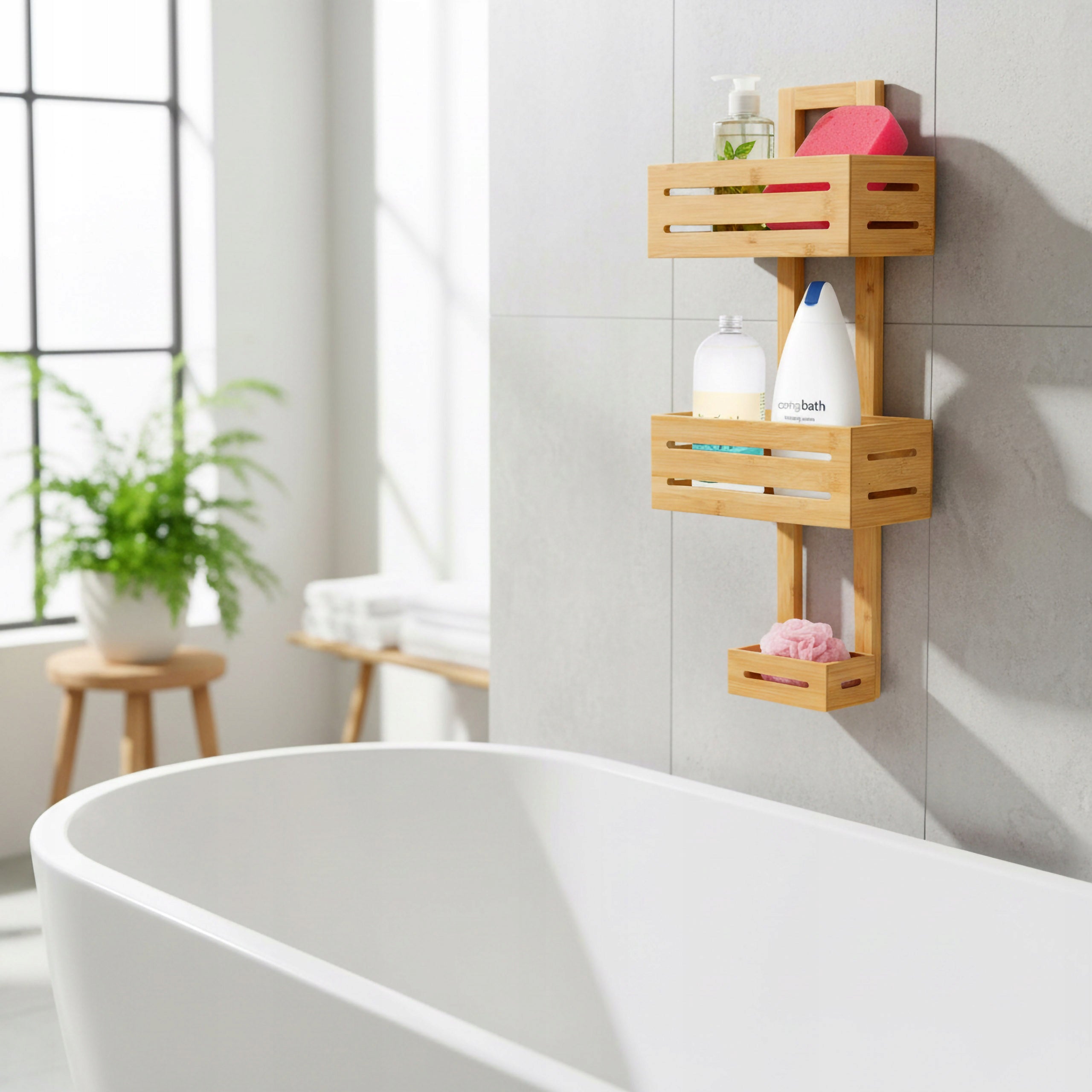 BATHROOM SHELVES BAMBOO WALL RACK ORGANIZER FOR BATHROOM COSMETICS Packaging status original