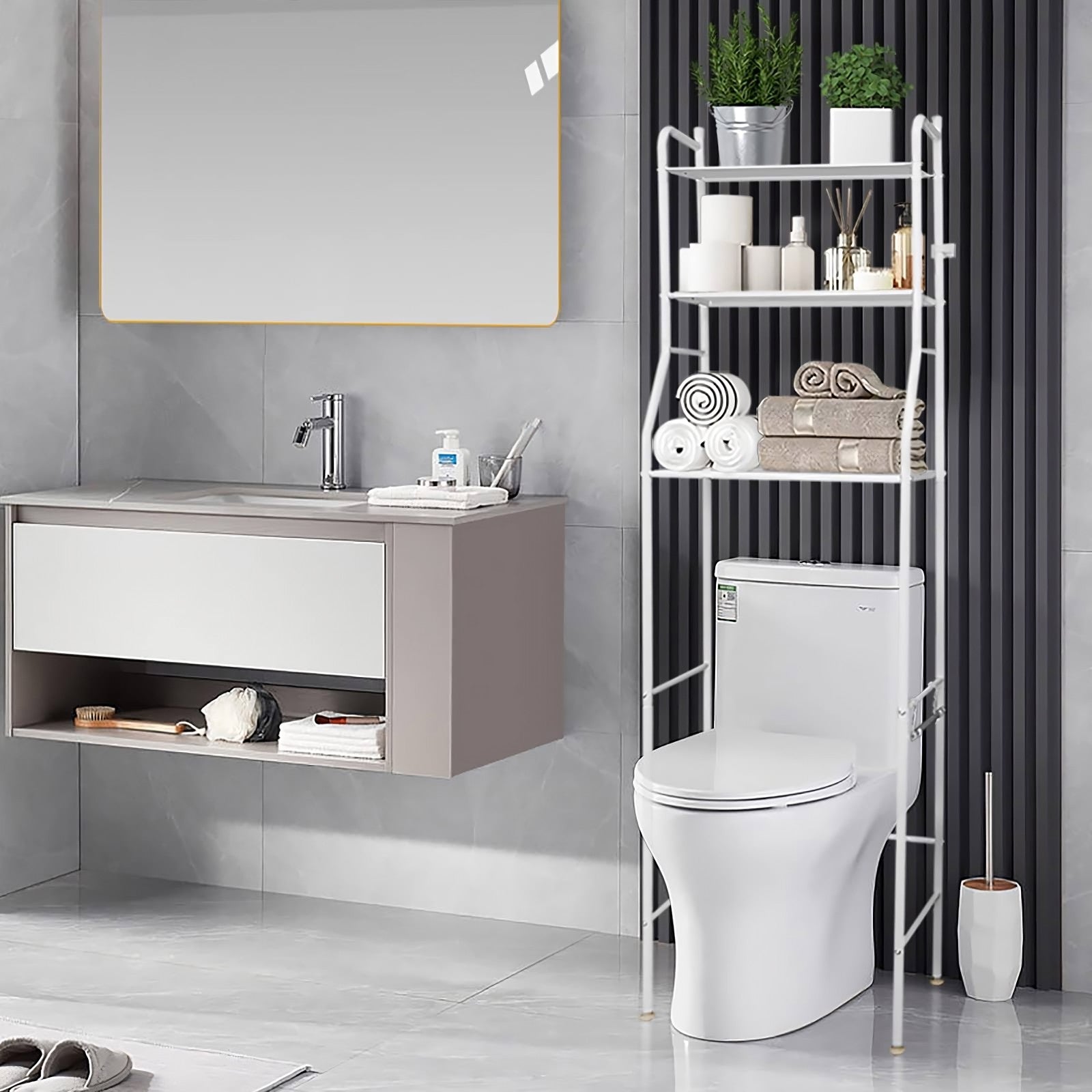 BATHROOM SHELVING CABINET 3 SHELVES HORIZONTAL RACK SHELF ORGANIZER OVER TOILET Furniture height 160 cm