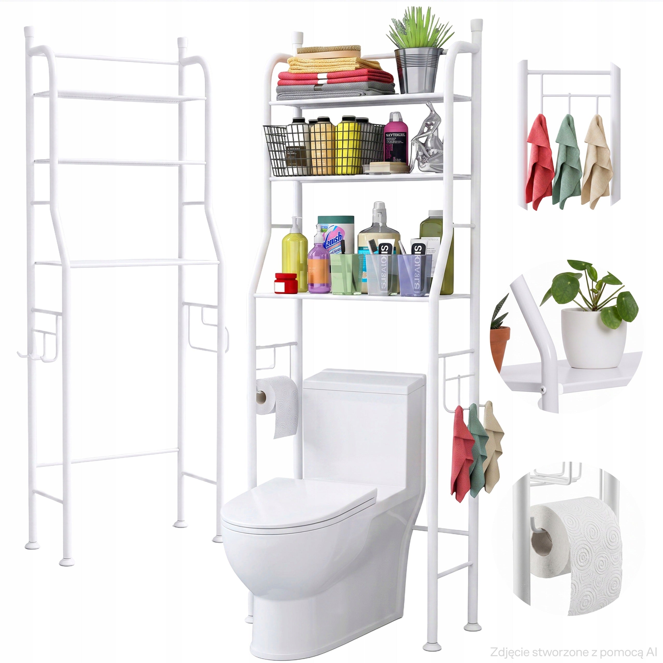 BATHROOM SHELVING CABINET 3 SHELVES HORIZONTAL RACK SHELF ORGANIZER OVER TOILET