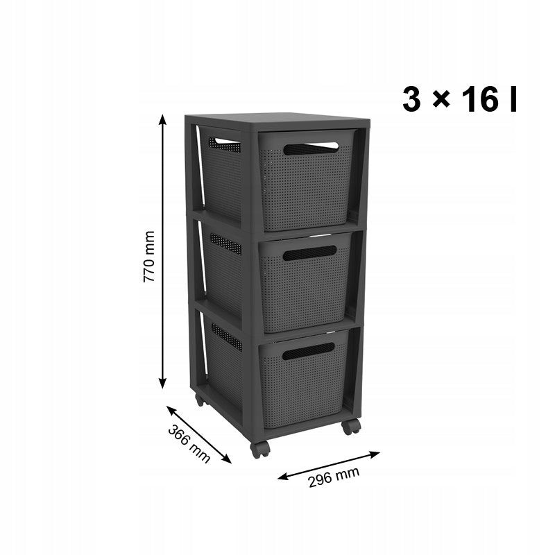 BATHROOM SHELVING UNIT CHEST OF DRAWERS ON WHEELS WITH 3 BASKETS 3x16L ROTHO ANTHRACITE Manufacturer code 1049708853