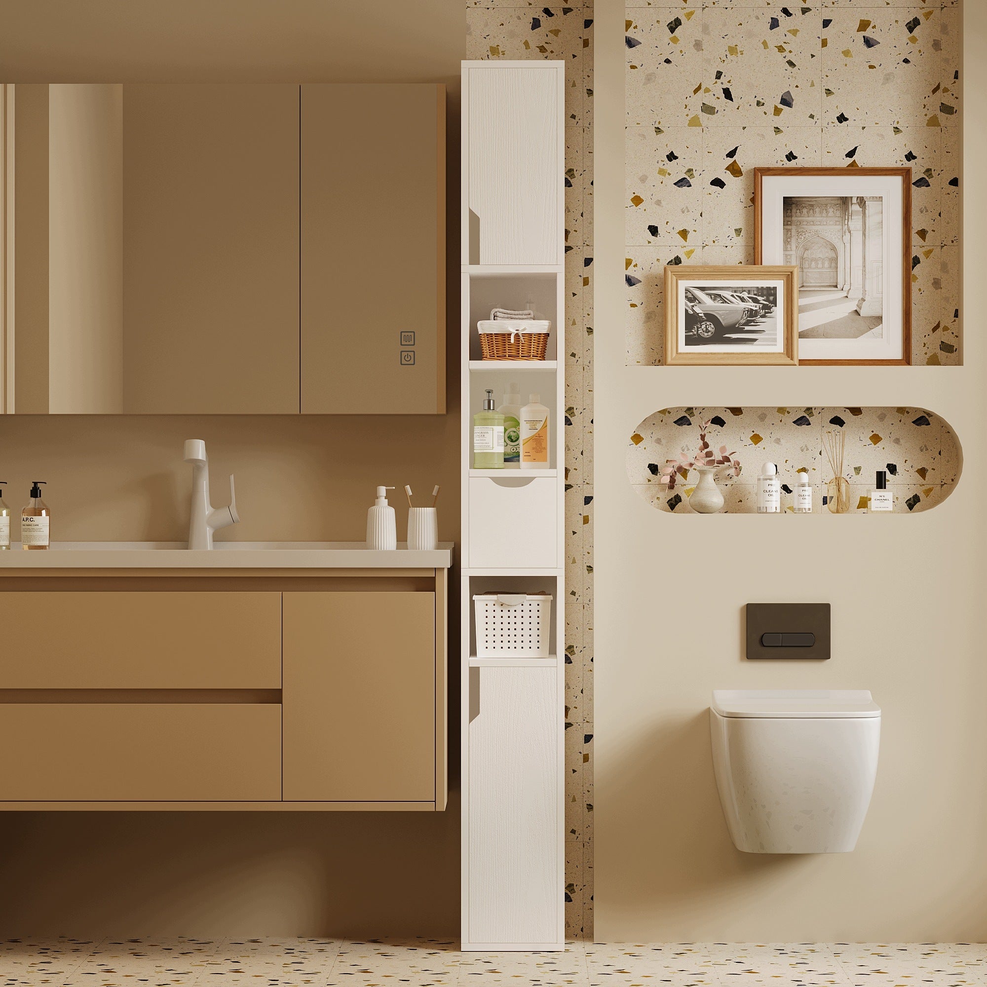 BATHROOM SHELVING UNIT STANDING NARROW POST WHITE 1 DRAWER PRACTICAL LOFT Manufacturer code REGAŁ ŁAZIENKOWY STOJĄCY WĄSKI