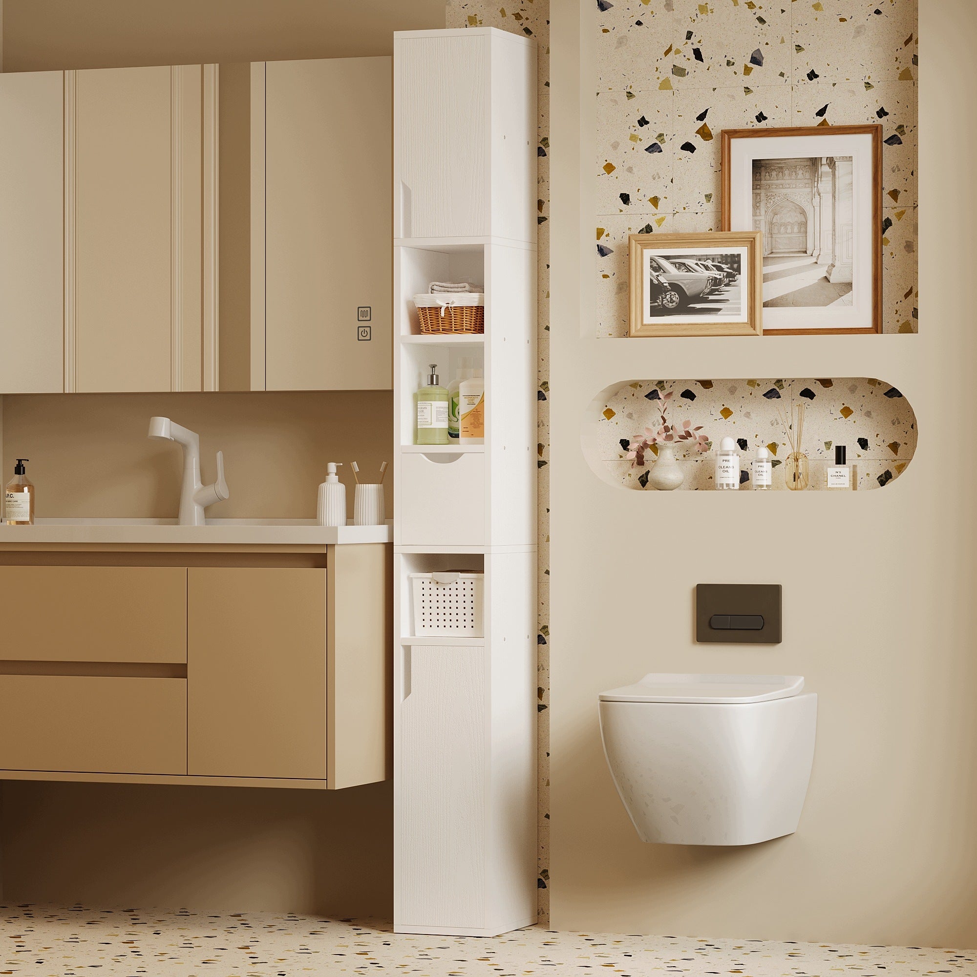 BATHROOM SHELVING UNIT STANDING NARROW POST WHITE 1 DRAWER PRACTICAL LOFT Packaging status original