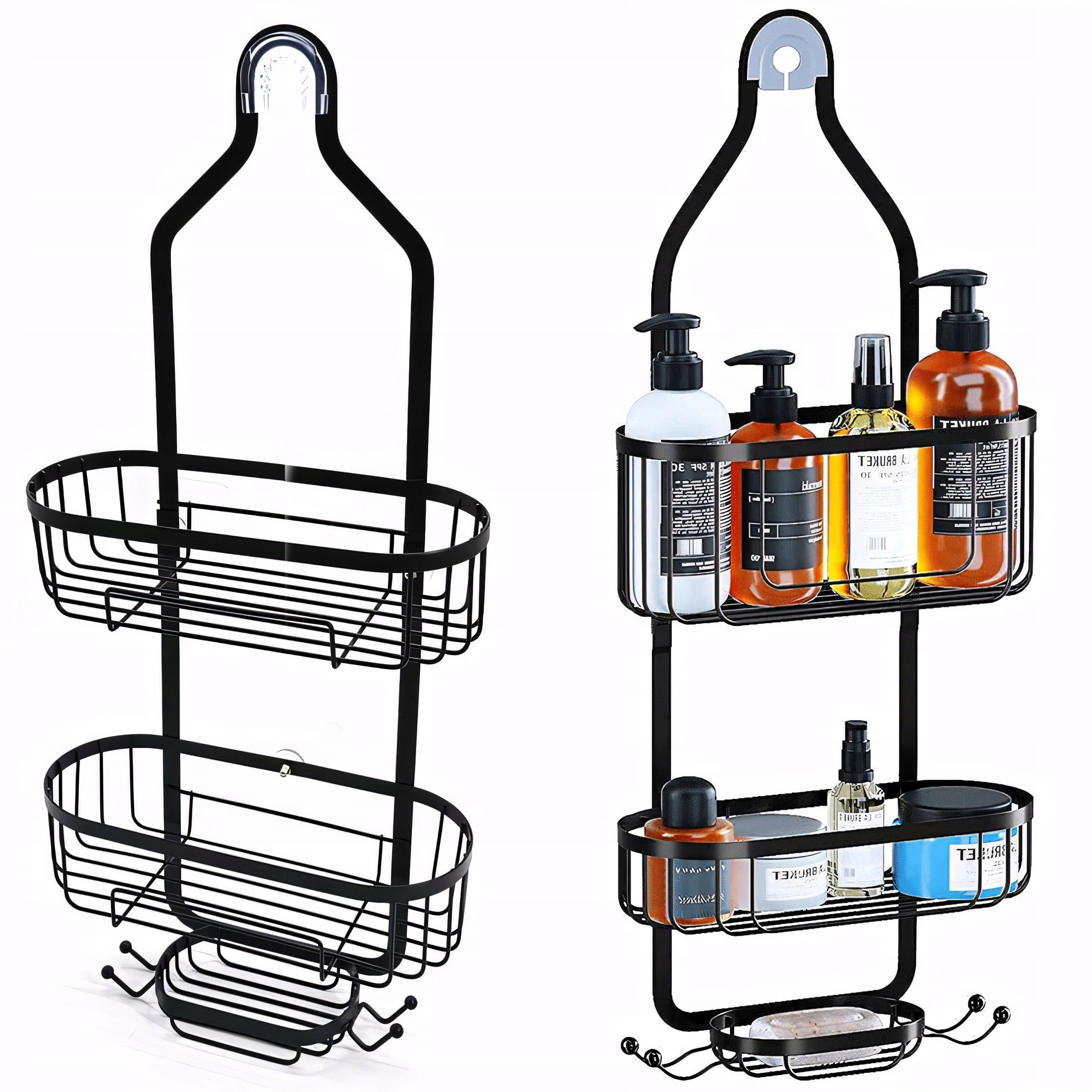 BATHROOM SHOWER HANGING SHELF BLACK DOUBLE RESISTANT Packaging status original