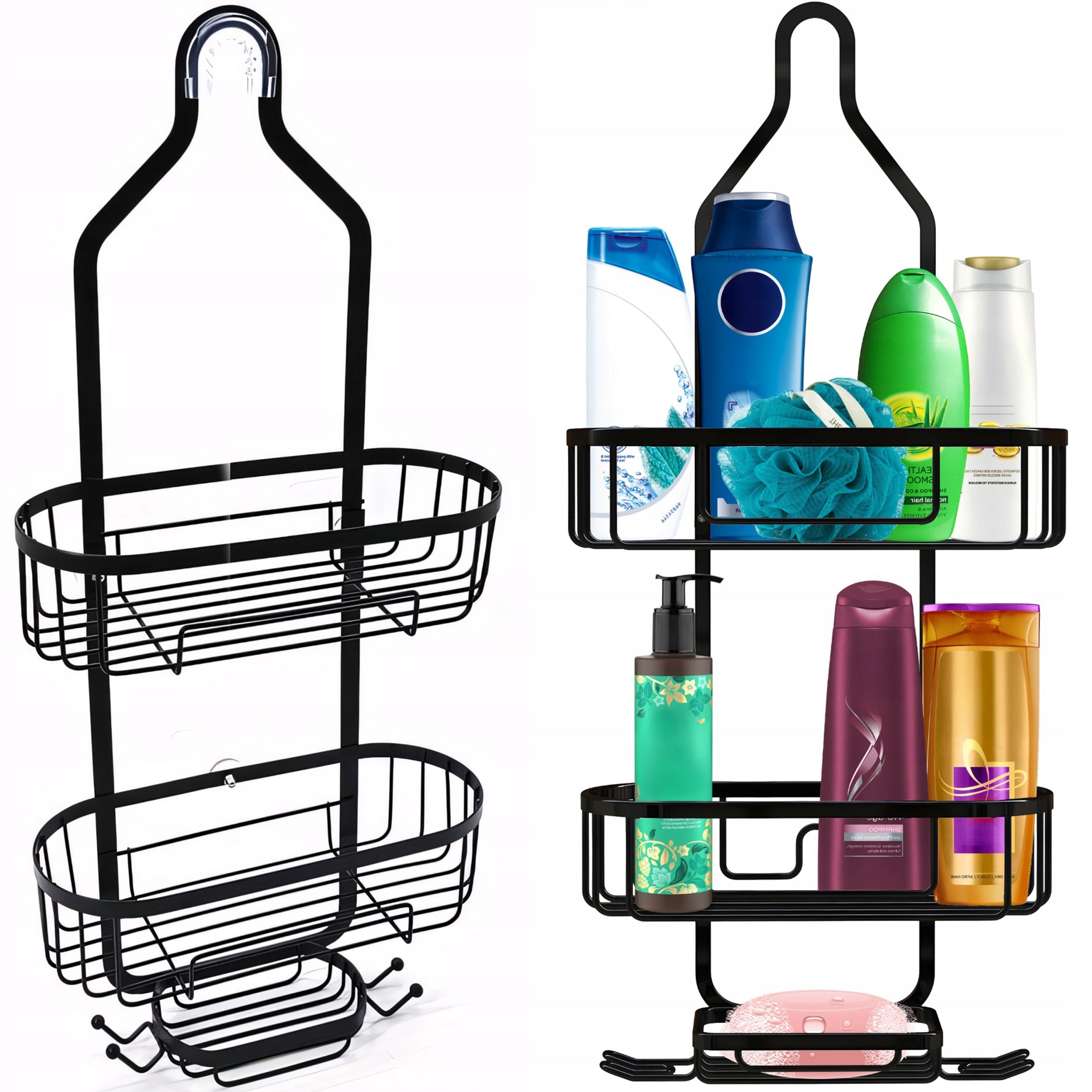 BATHROOM SHOWER HANGING SHELF BLACK DOUBLE RESISTANT