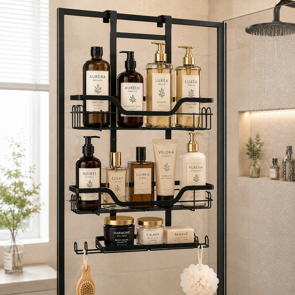 BATHROOM SHOWER HANGING SHELF FOR CABINS WITHOUT DRILLING Manufacturer code PÓŁKA ŁAZIENKOWA BEZ WIERCENIA NA SZYBE DUŻA