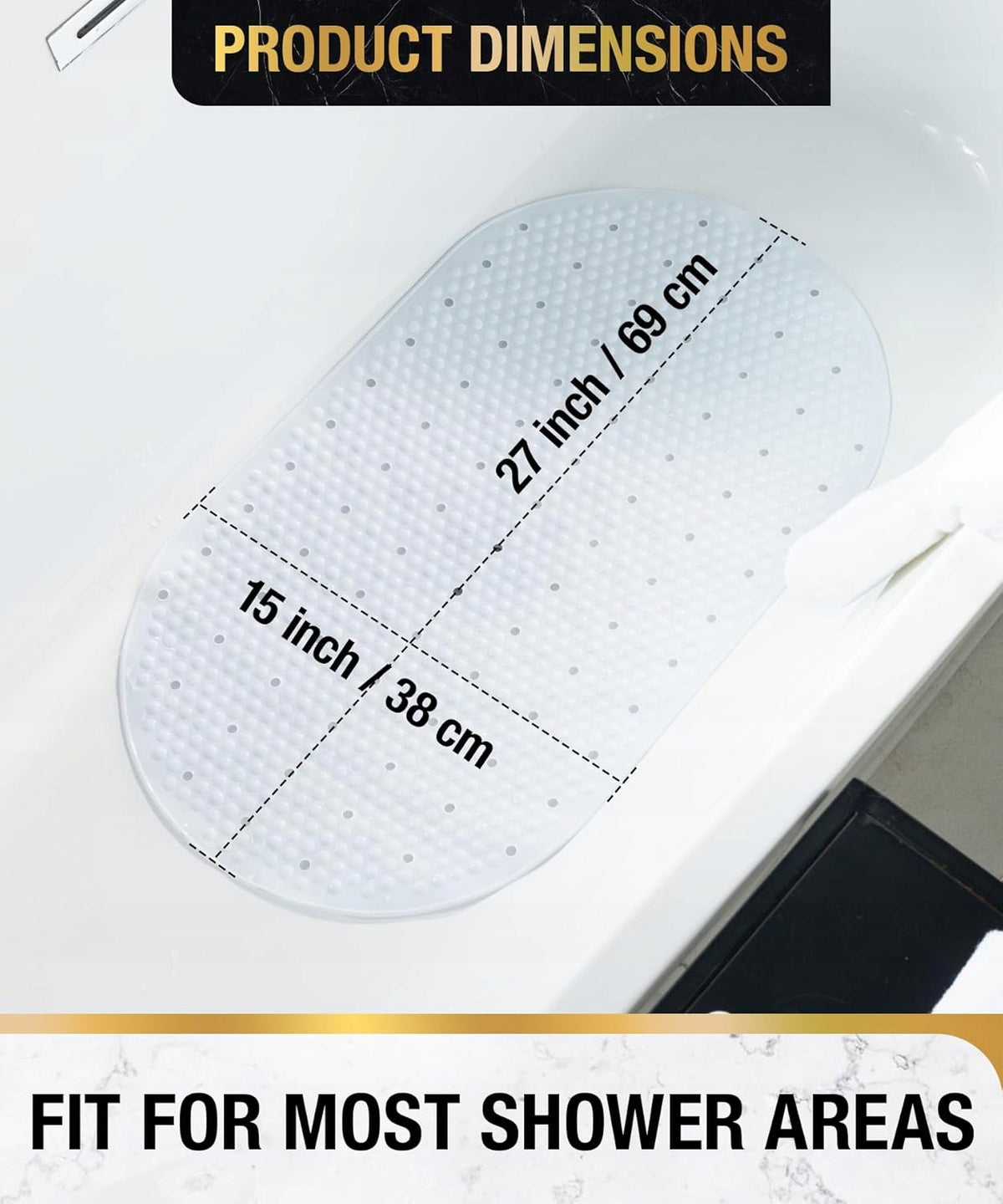 BATHROOM SHOWER MAT NON-SLIP FOR BATHTUB PVC SUCTION CUPS 68x38cm EAN (GTIN) 8445613625813