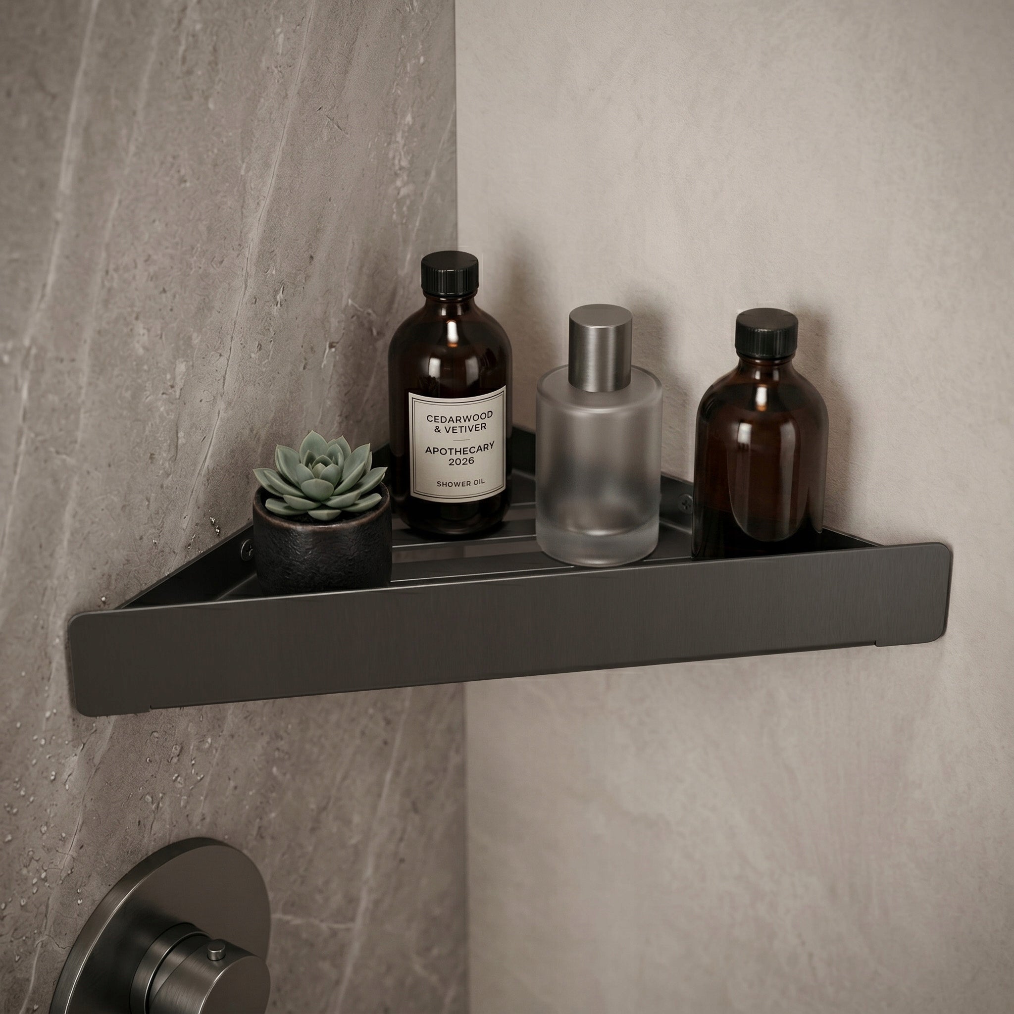 BATHROOM SHOWER SHELF FOR BATHROOM SF07 BRUSHED STEEL TITANIUM REA Brand Rea