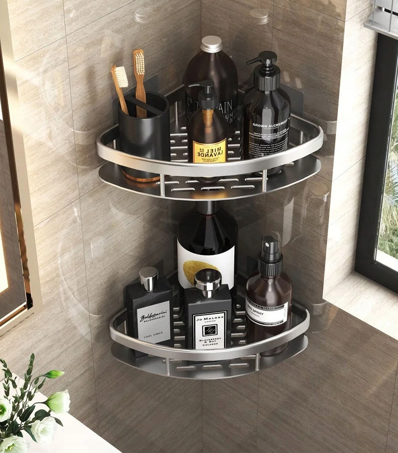 BATHROOM SHOWER SHELF HANGING CORNER ALUMINUM STICKY PEGS Brand no brand
