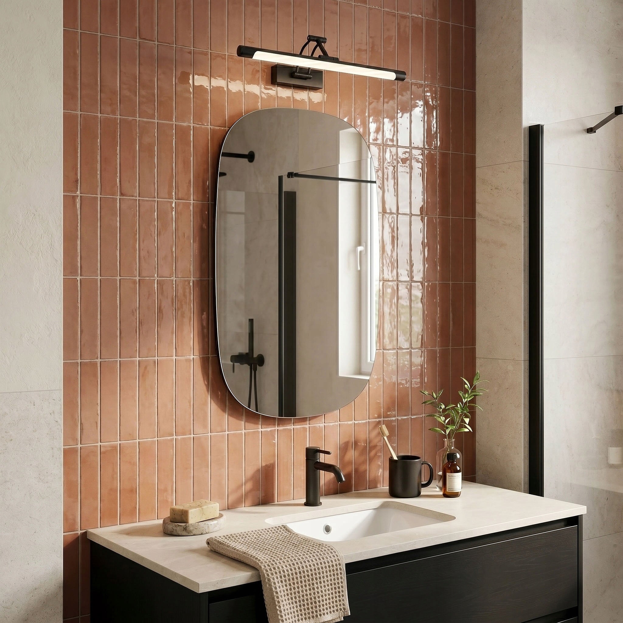 BATHROOM WALL LAMP LED 42CM SWE025-1W BLACK MAT OVER MIRROR MOVABLE ARM Packaging status original