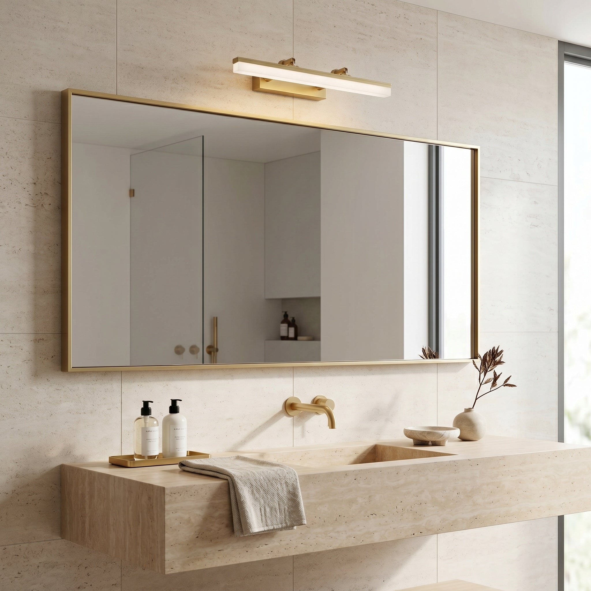 BATHROOM WALL LAMP LED GOLD BRUSHED OVER MIRROR IMAGES MODERN 40cm Manufacturer code OSW-66030