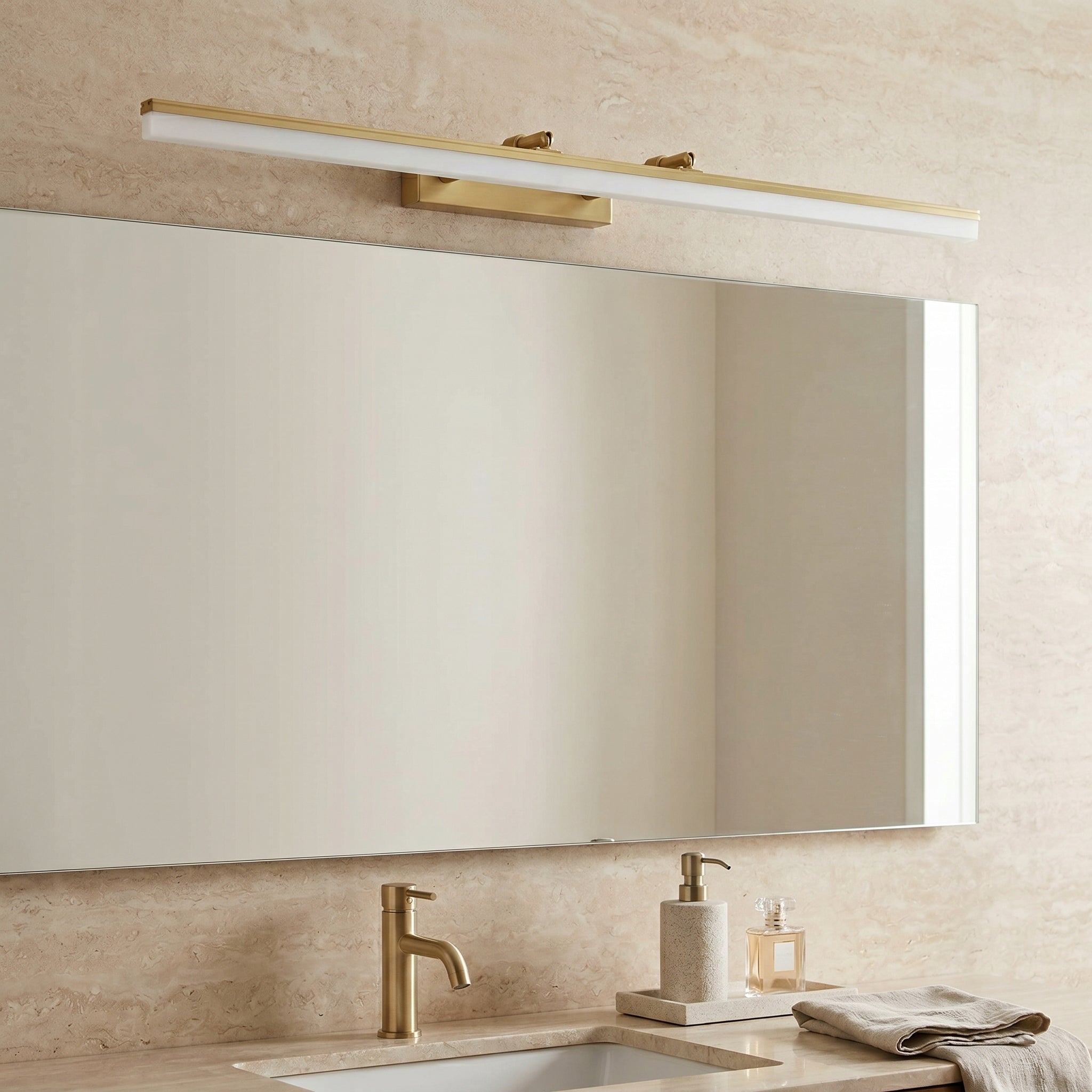 BATHROOM WALL LAMP LED GOLD BRUSHED OVER MIRROR IMAGES MODERN 80cm Manufacturer code OSW-66032