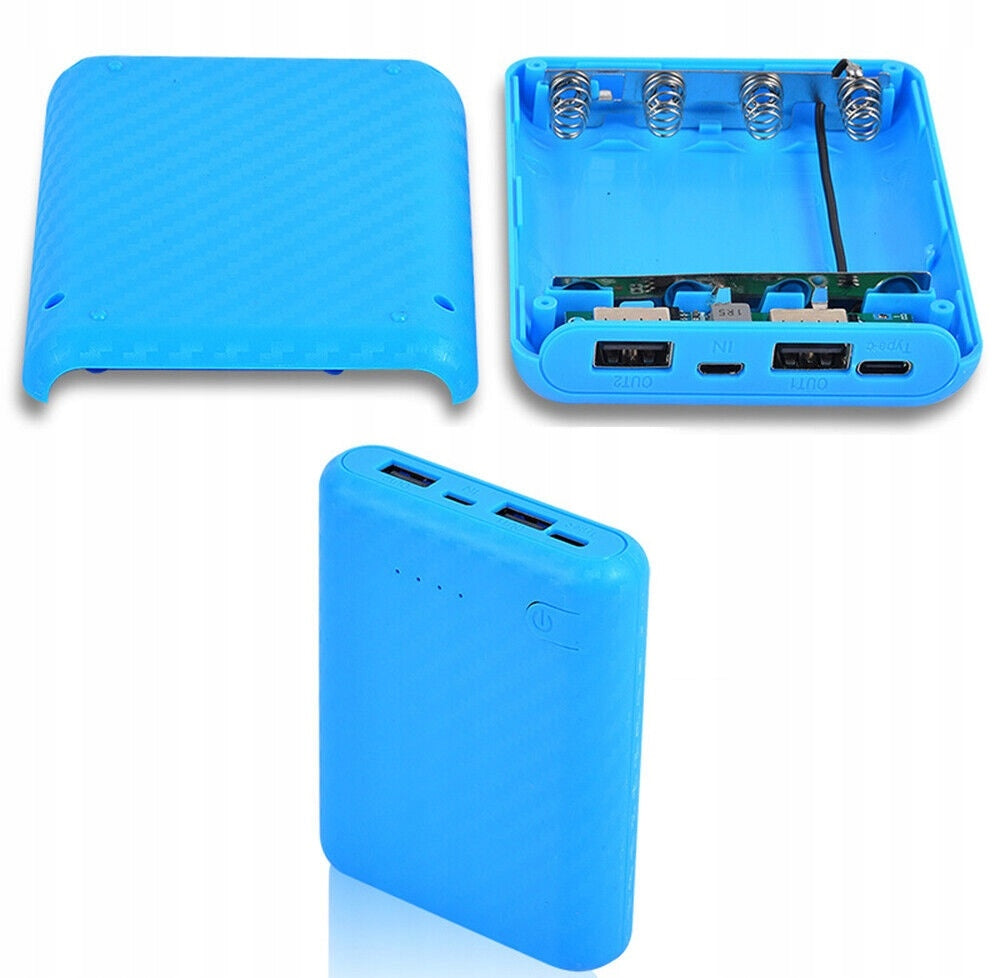BATTERIES POWER BANK 4x 18650 2X USB-A + MICRO USB + USB-C Battery capacity 0 mAh