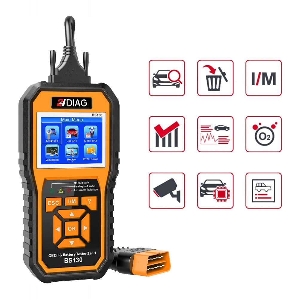 BATTERY AND DIAGNOSTIC TESTER OBD2 6V 12V Brand 24Diag