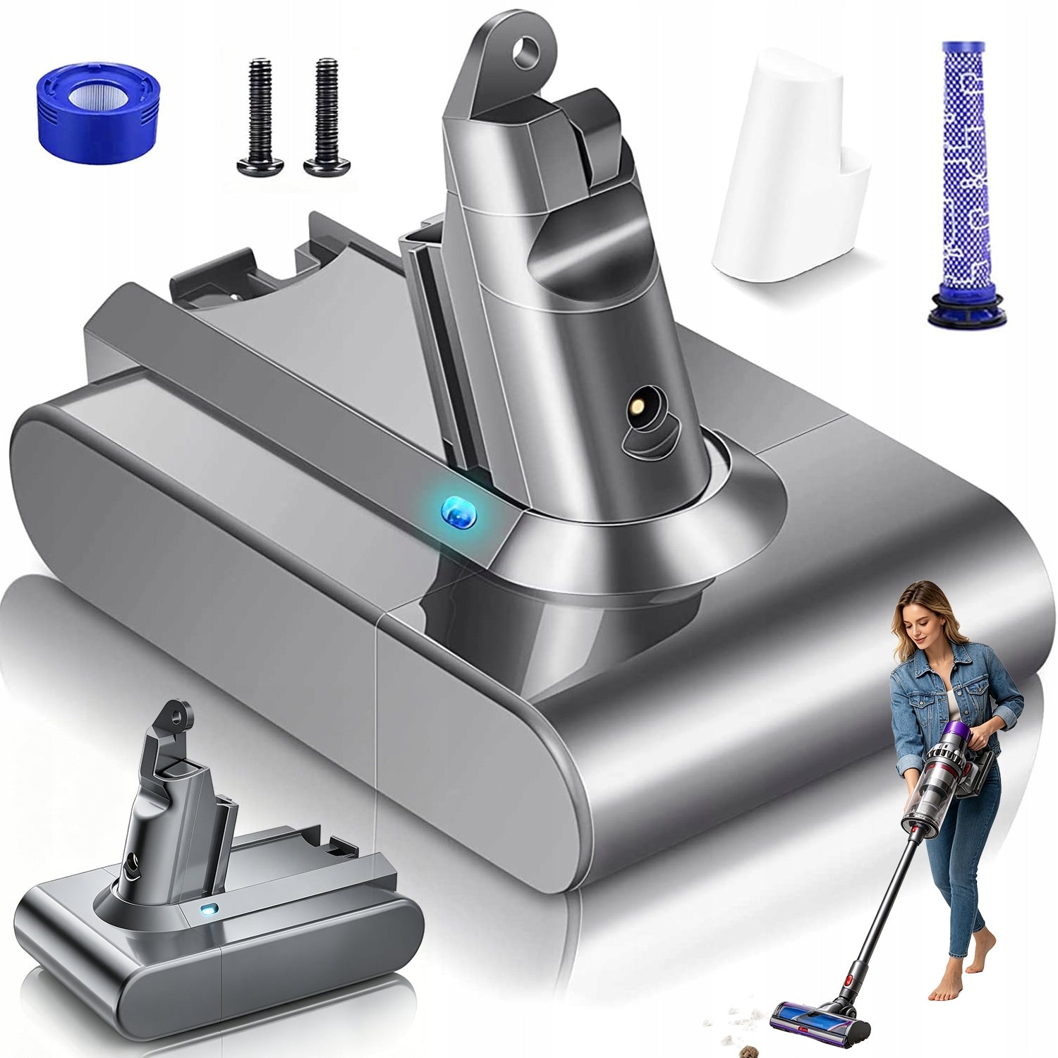 BATTERY FOR VACUUM CLEANER DYSON V6 DC62 SV03 6000MAH SET WITH ACCESSORIES