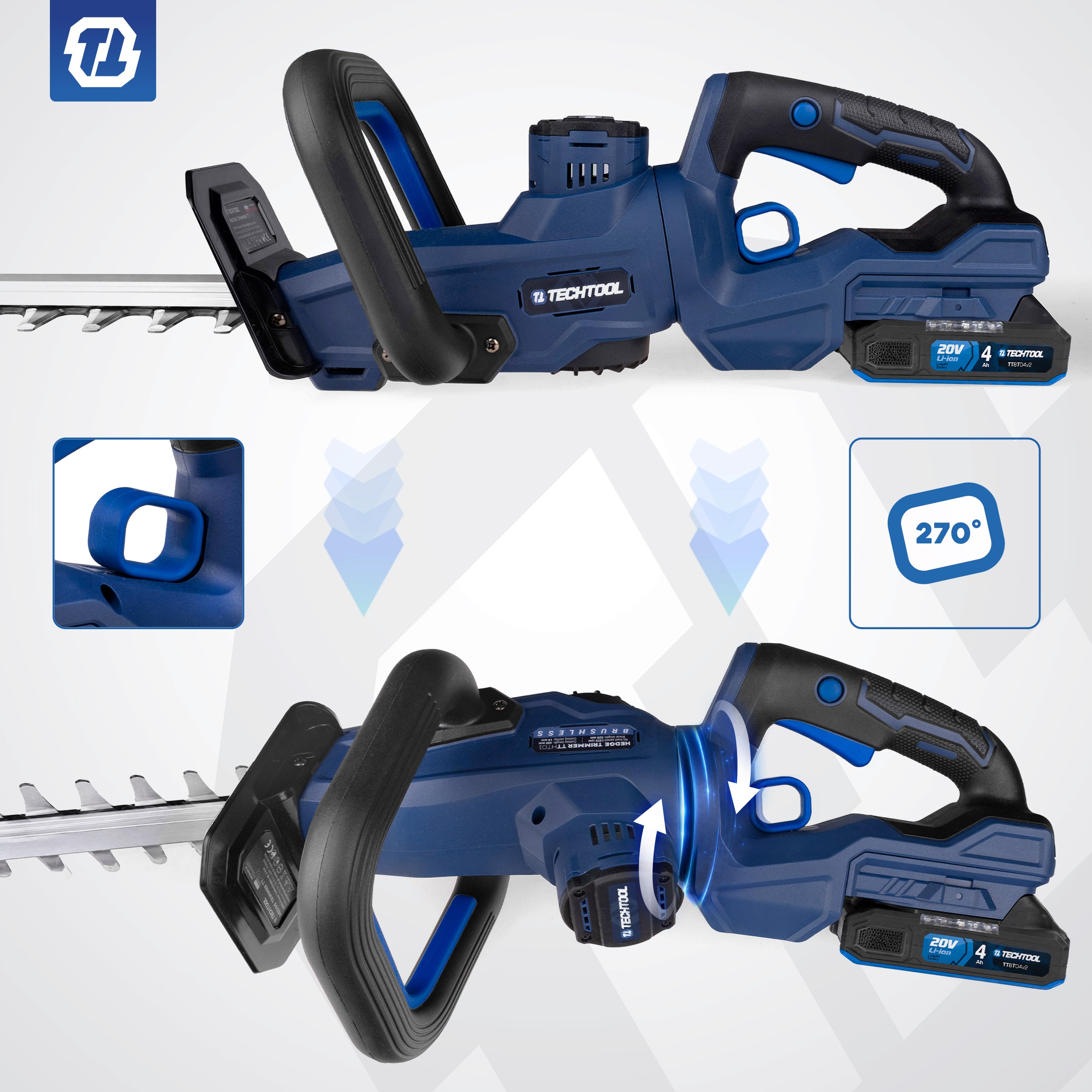 BATTERY HEDGE TRIMMERS FOR SHRUBS BATTERY >4.0 AH< TECHTOOL Manufacturer code TTHT01