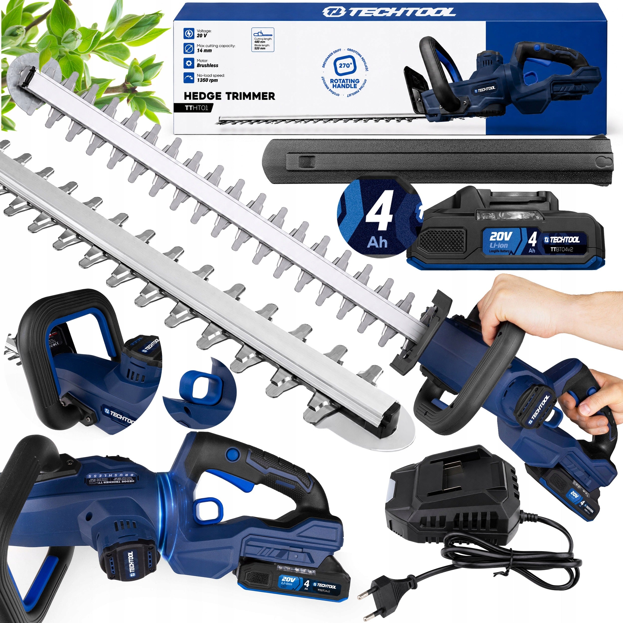 BATTERY HEDGE TRIMMERS FOR SHRUBS BATTERY >4.0 AH< TECHTOOL