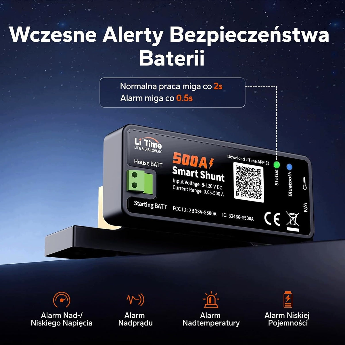 BATTERY MONITOR 500A BLUETOOTH 8V 120V SOC HISTORICAL ALARMS Manufacturer code 5908040607492