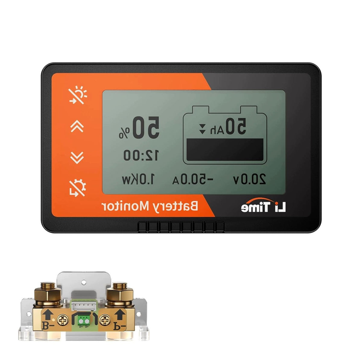BATTERY MONITOR WITH SHUNT 500A 8 TO 120V WITH LCD SCREEN AND ALARM