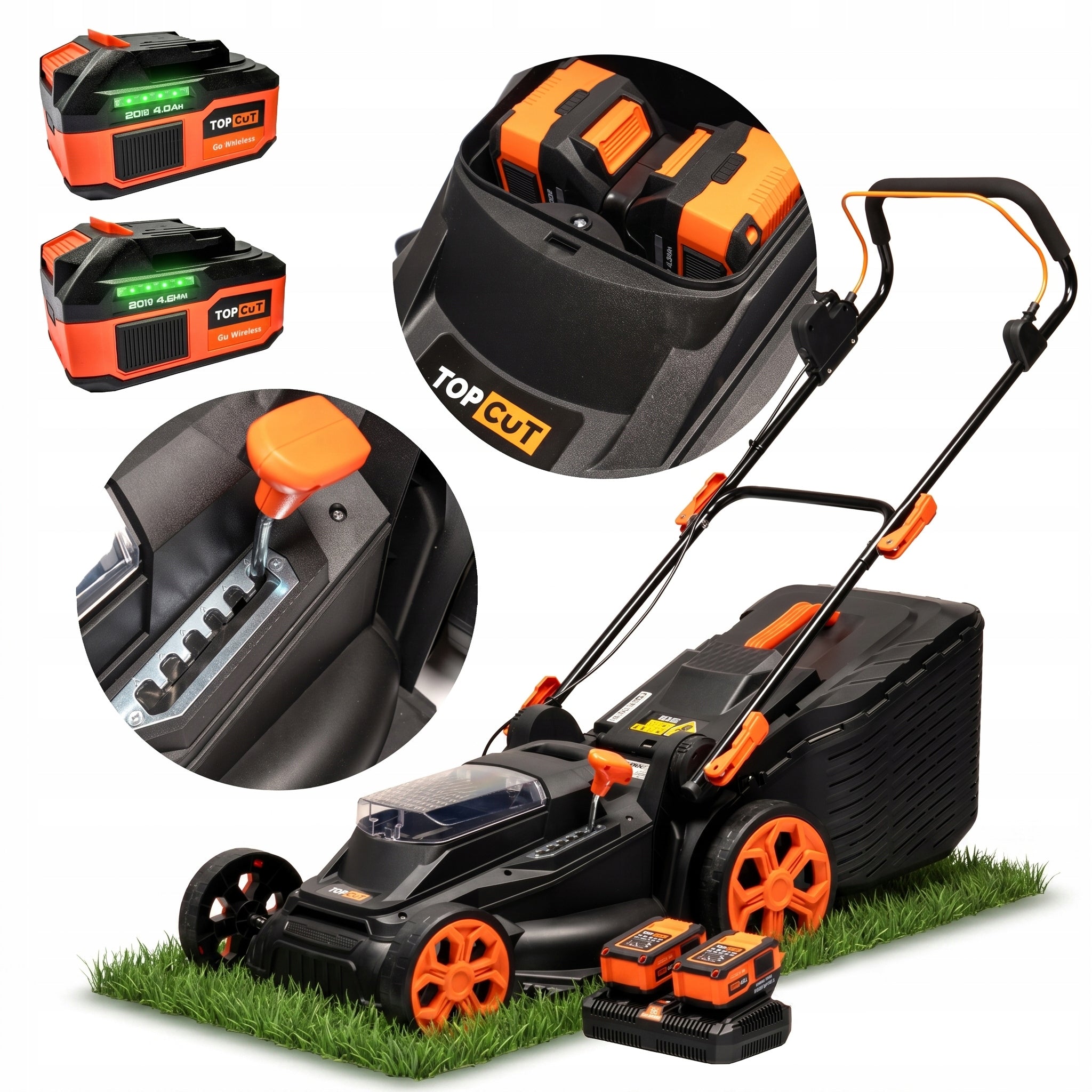 BATTERY MOWER 38CM 45L 40V INDUCTION MOTOR + CHARGER + 2X AKU