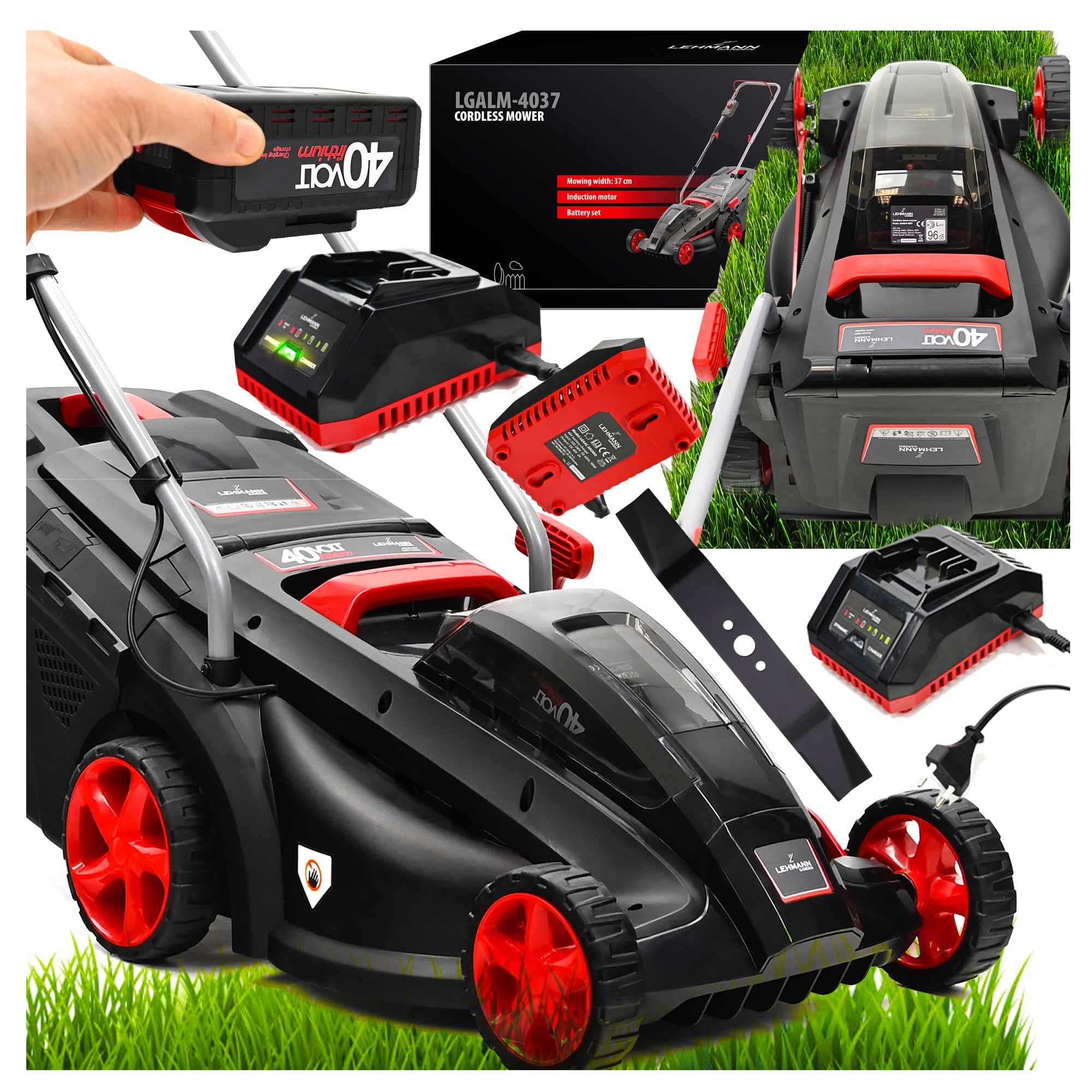 BATTERY MOWER 42CM INDUCTION MOTOR 40V CHARGER POWERFUL BATTERY