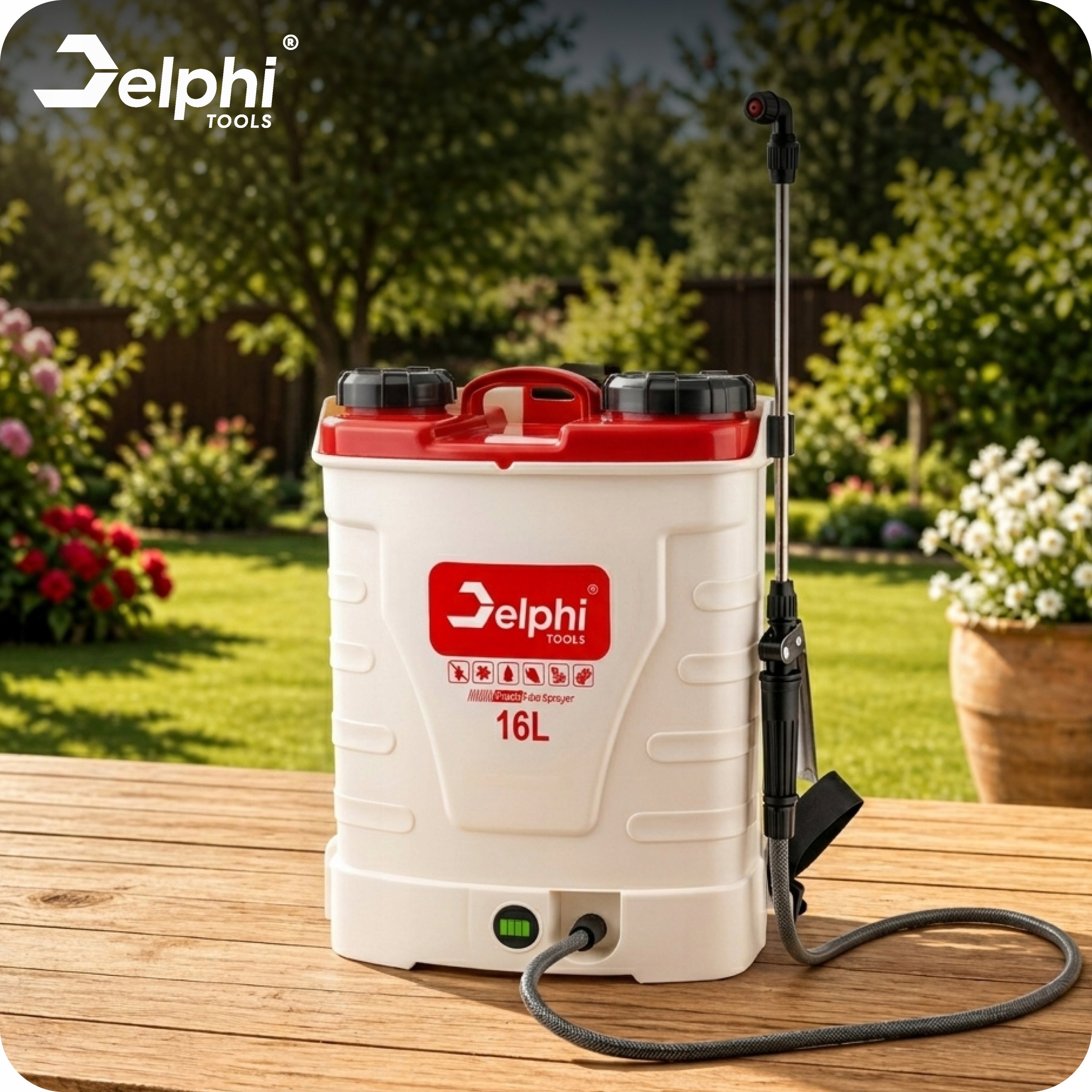 BATTERY PRESSURE BACKPACK SPRAYER 16L GARDEN 8Ah NOZZLES HOSE Spray range 500 cm