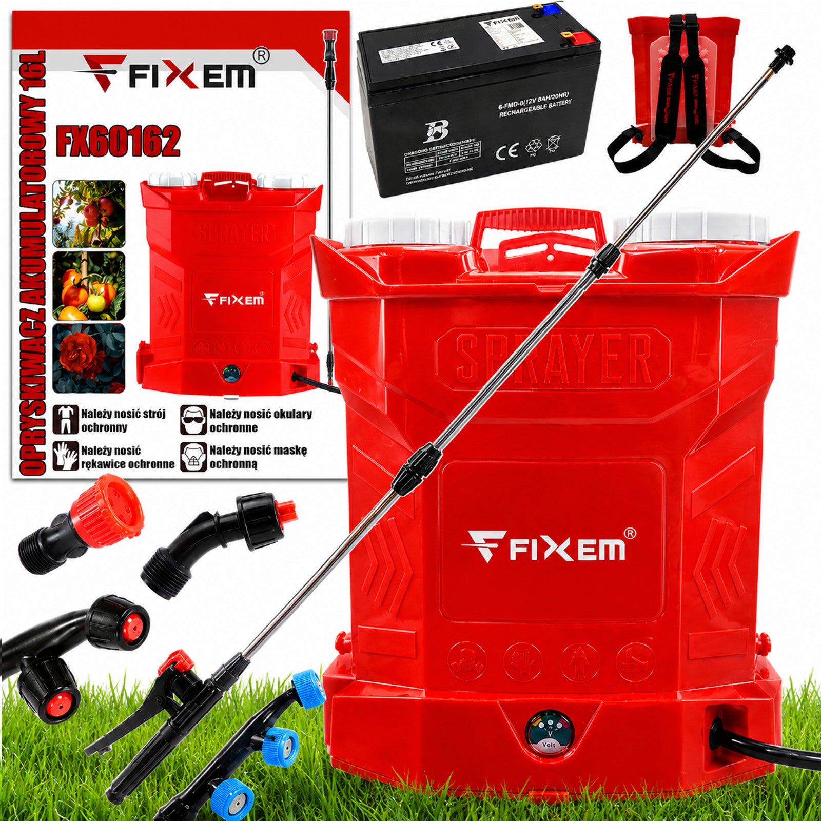 BATTERY PRESSURE SPRAYER BACKPACK ELECTRIC 16L LANCE 117cm
