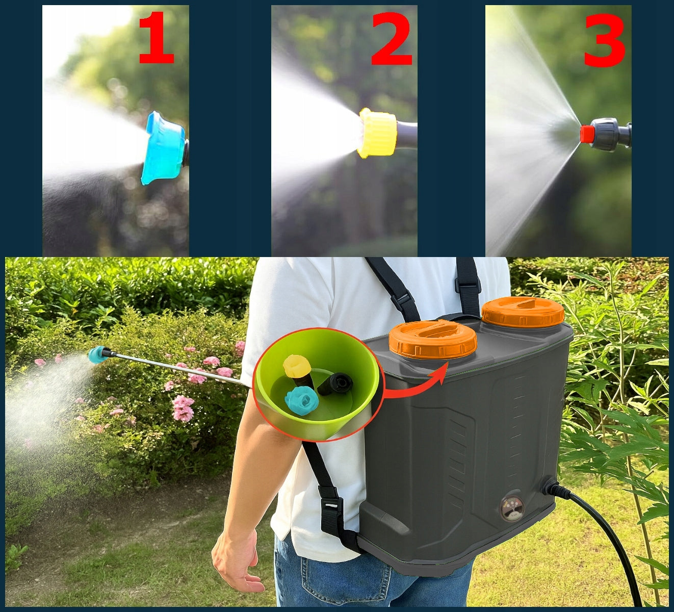 BATTERY PRESSURE SPRAYER Backpack 16L LANCE Nozzles SET Housing material synthetic material