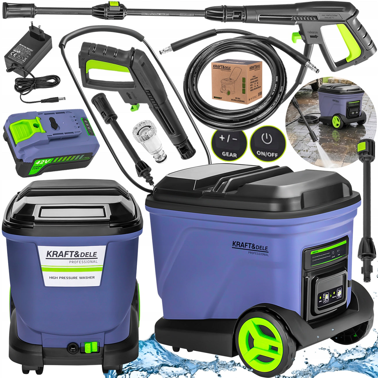 BATTERY PRESSURE WASHER WITH TANK 20L AKU 42V 200 BAR 260l/h
