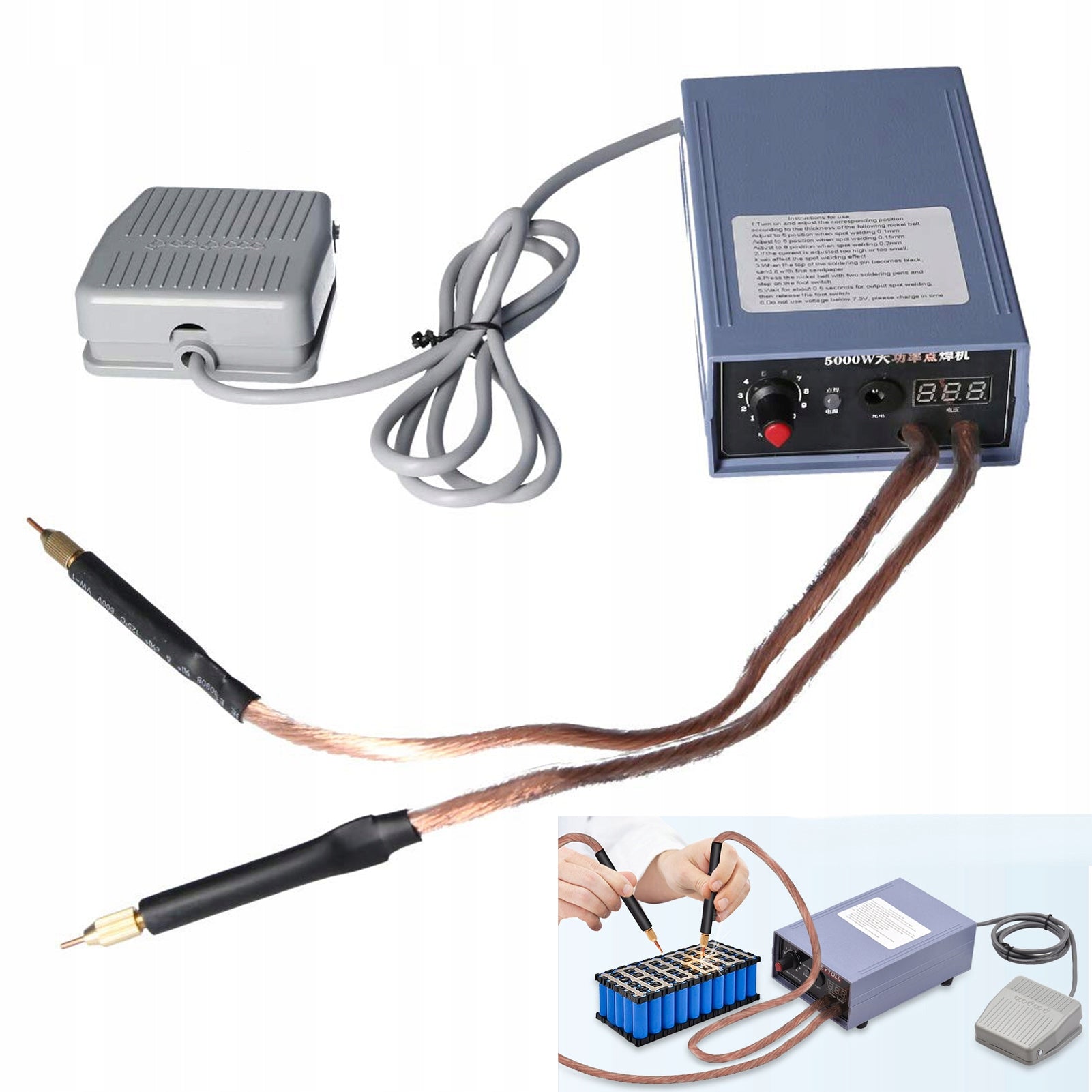BATTERY SPOT WELDING MACHINE WITH 5000W 0-800A POWER PEDAL SWITCH Batteries included no